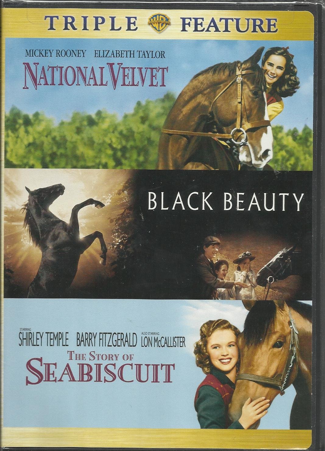 National Velvet, Black Beauty, and The Story of Seabiscuit Triple Feature DVD - Classic Horse Movies Starring Mickey Rooney, Elizabeth Taylor & Shirley Temple - Perfect for Family Movie Nights & Horse Lovers