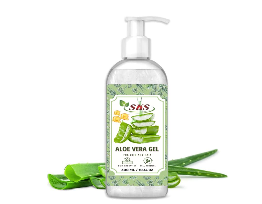 Pure Aloe Vera Gel with Vitamin E for Face & Hair – Hydrating, Moisturizing & Soothing Skin Care – 300ml – Perfect for Sunburn Relief, Daily Hydration & Hair Conditioning