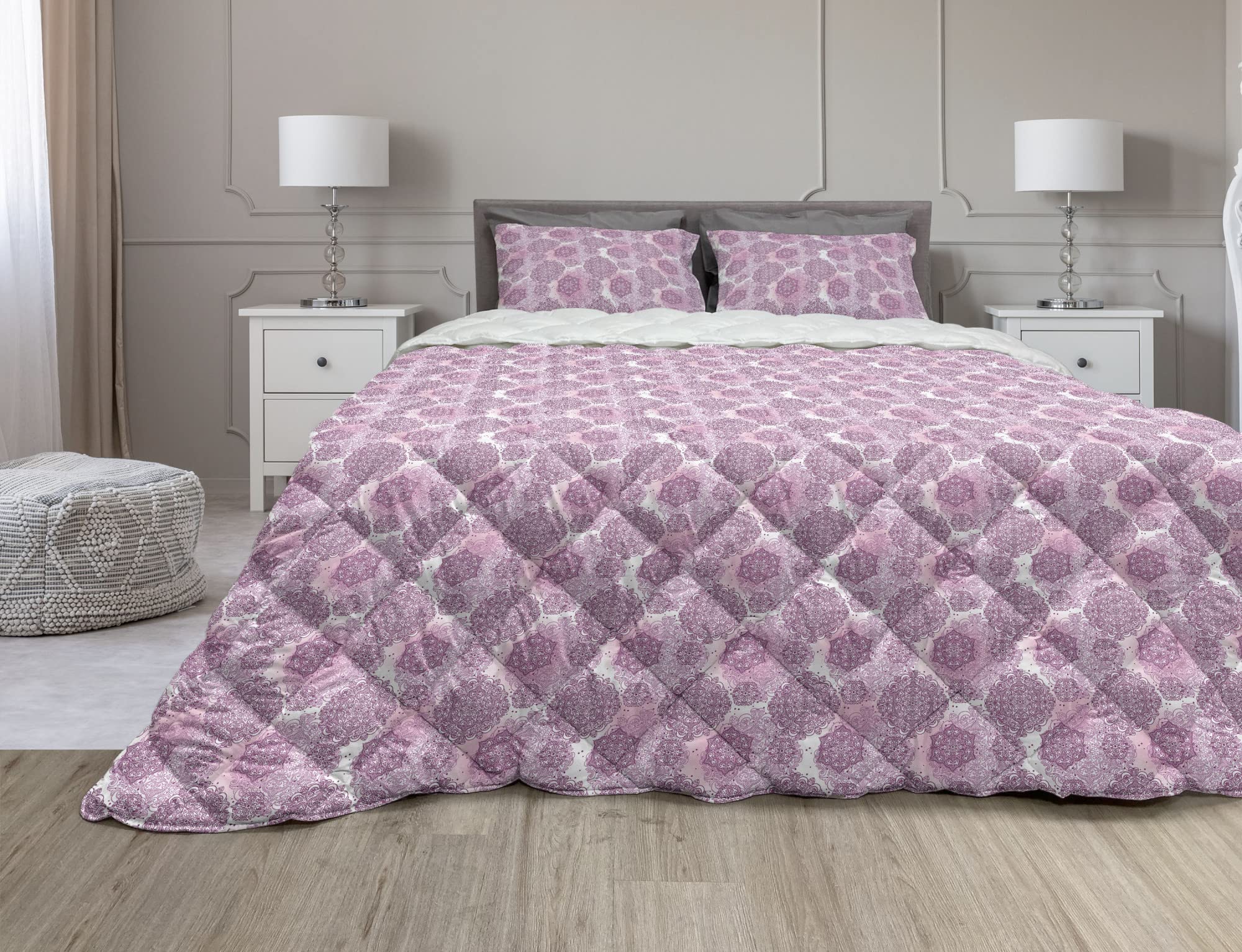 Ambesonne Mandala Comforter Set - Twin XL Pastel Pink Purple White Microfiber Duvet Cover with Rosette Persian Design | Bohemian Bedroom Decor, Guest Room Essentials, Cozy Home Textiles