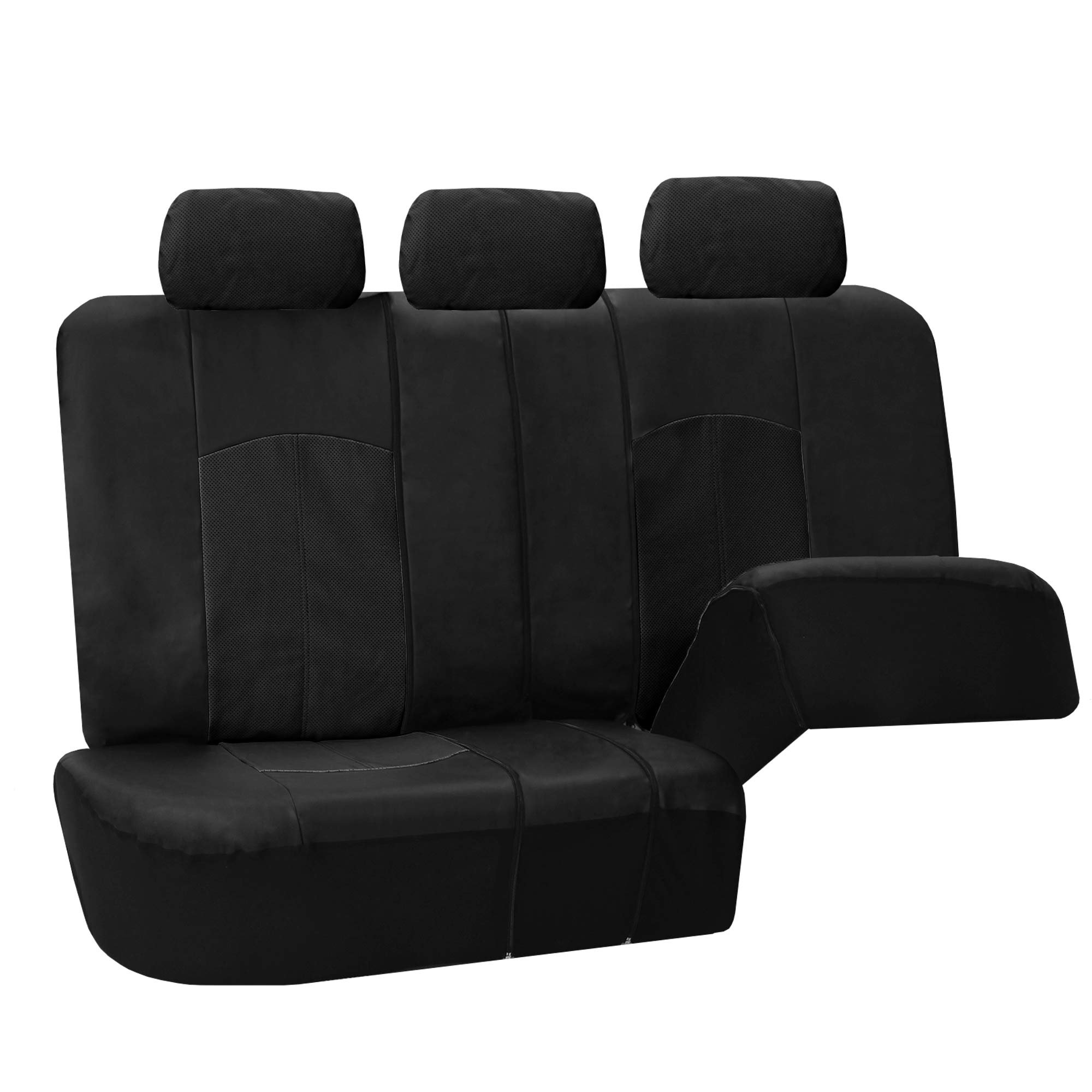 FH Group Perforated Leatherette 7-Seater Car Seat Covers - 3-Row Set, Airbag Compatible & Split Ready, Universal Fit for Cars, Trucks & SUVs (Black) | Premium Protection & Comfort for Family Road Trips, Daily Commutes & Outdoor Adventures
