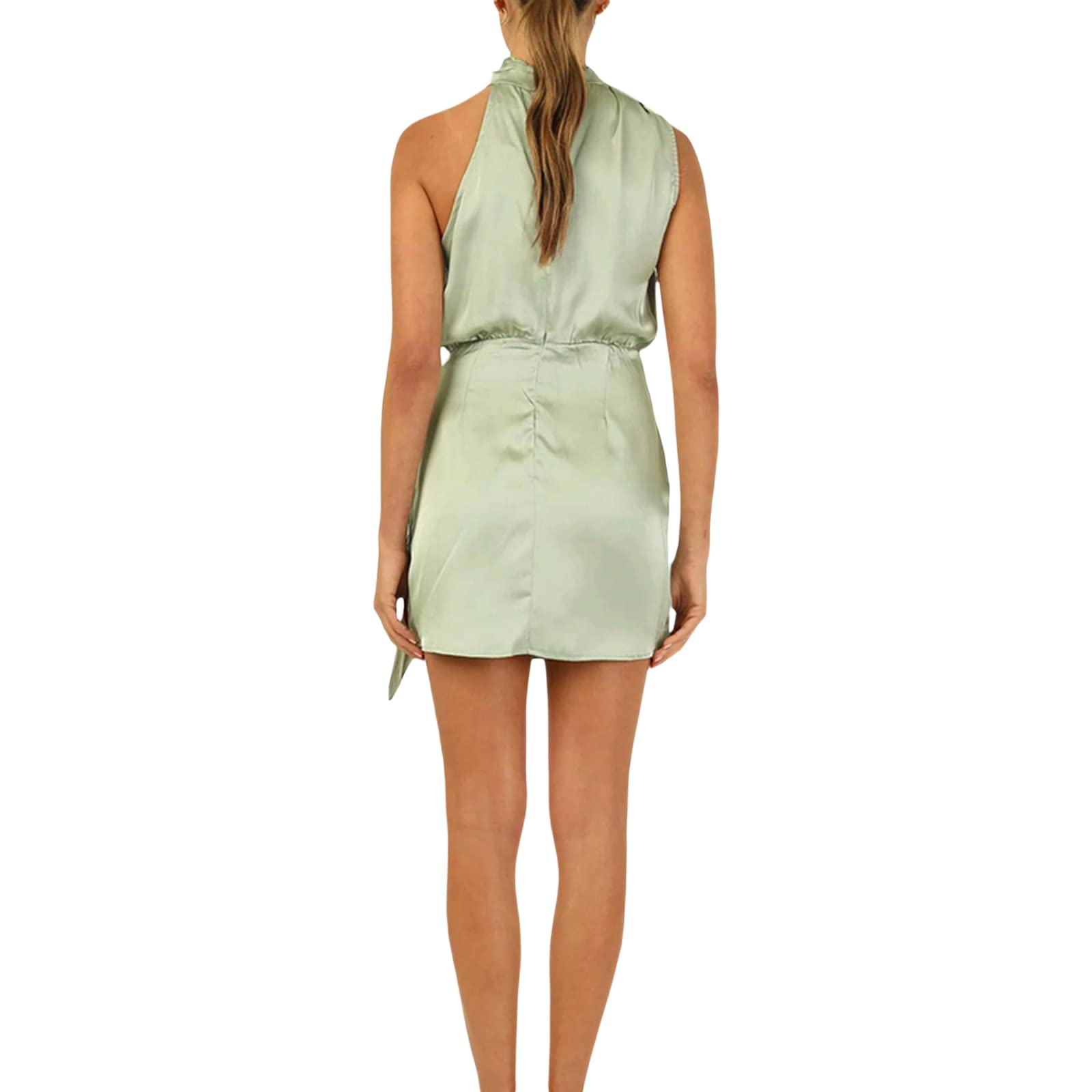 Elegant Women's Sleeveless Cocktail Dress - Mock Neck Summer Satin Maxi Dress with High Waist for Wedding Guest, Evening Party & Special Occasions | Perfect for Formal Events, Date Nights & Summer Celebrations