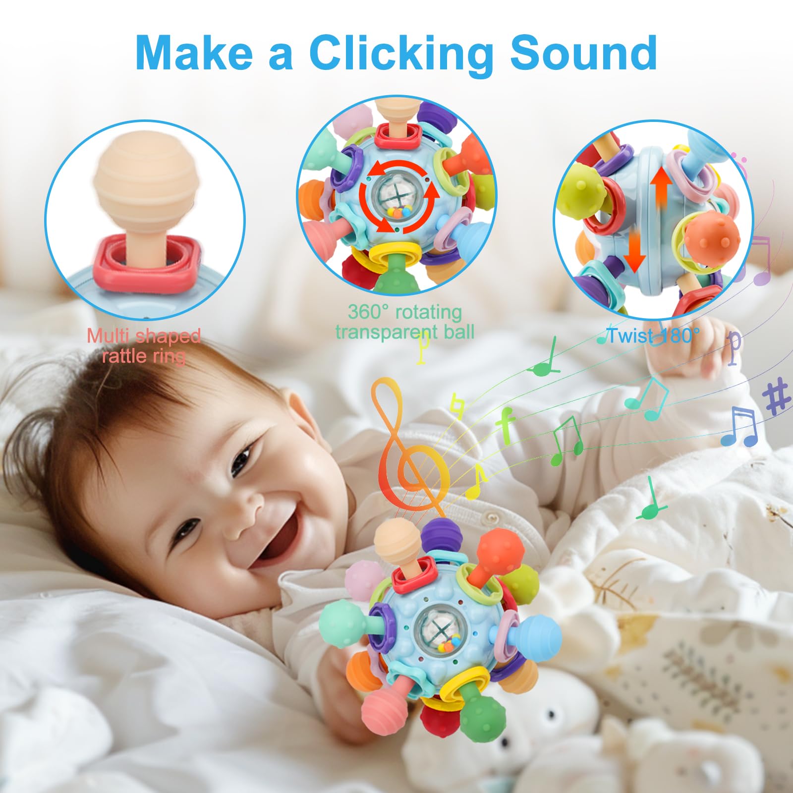 Organic Baby Teething Toys for 0-12 Months | Food-Grade Montessori Sensory Teethers & Developmental Rattle Toys | Safe Chew Toys for Infants & Newborns | Perfect Baby Shower Gift for Boys & Girls | Ideal for Soothing Sore Gums & Early Learning Play