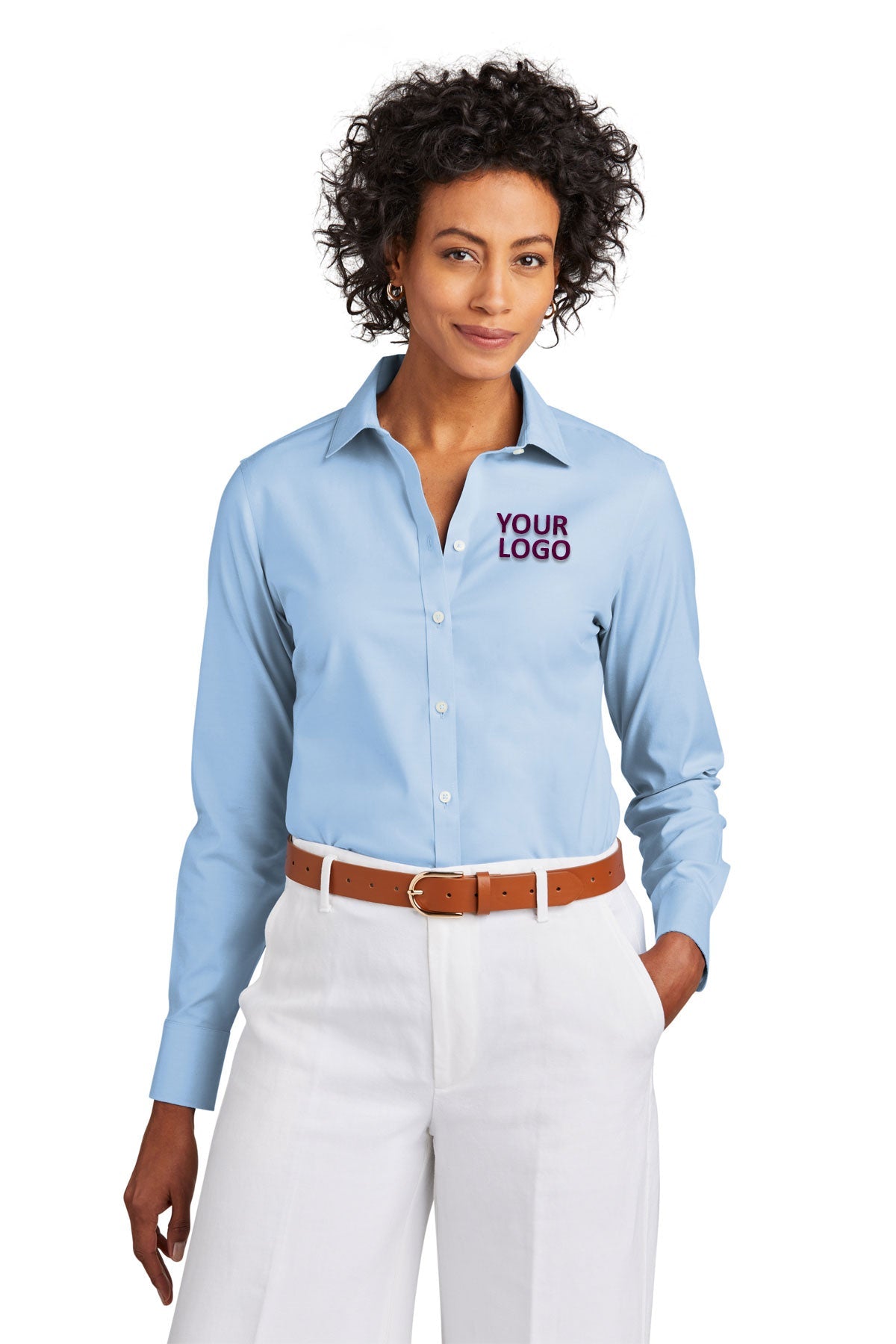 Brooks Brothers Women's Wrinkle-Free Stretch Pinpoint Oxford Shirt - Newport Blue | Professional Office Wear & Casual Business Attire