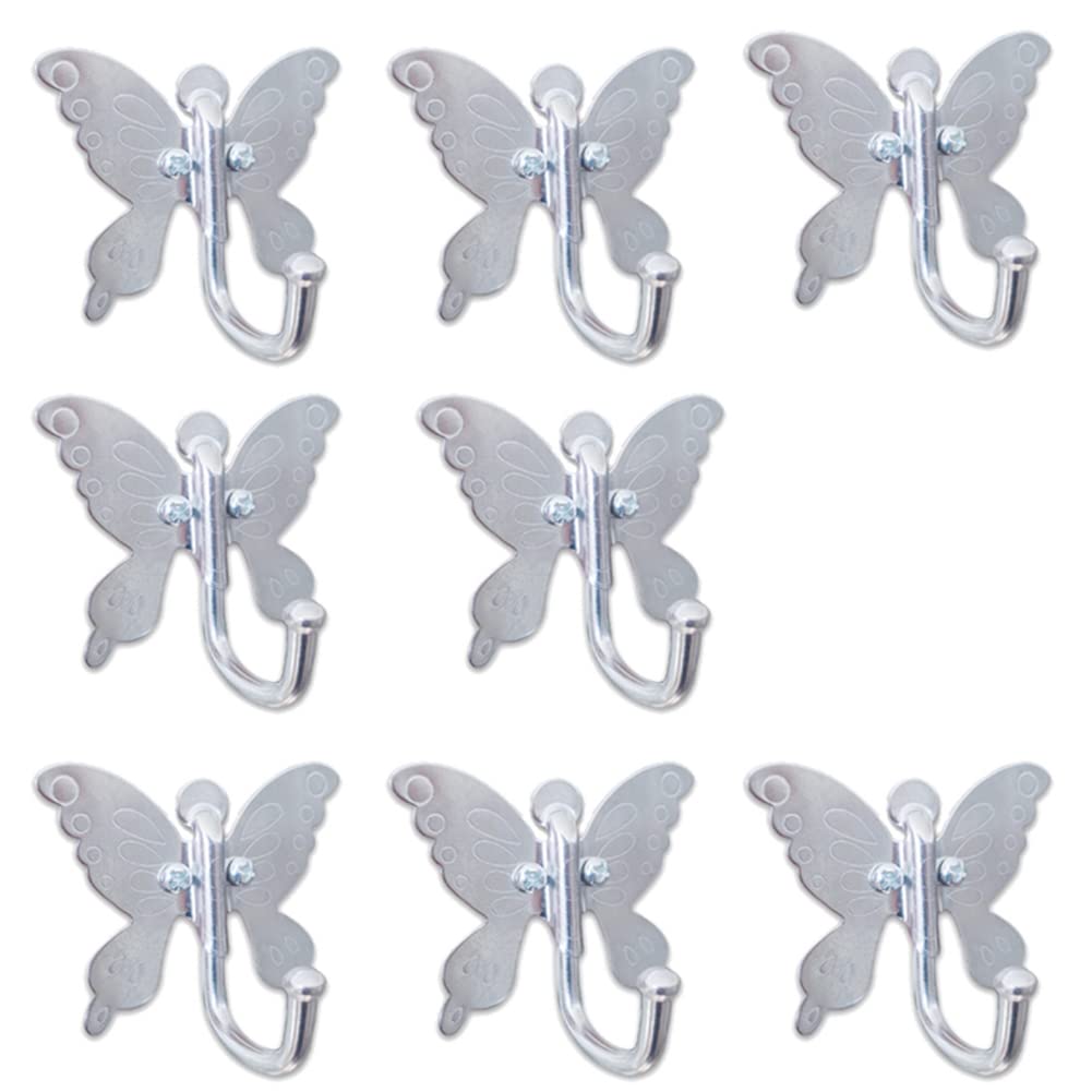 8 Pack Stainless Steel Butterfly Hook Coat Hangers - Durable Door Hooks for Clothes, Hats, Robes | Space-Saving Organizer for Bedroom, Bathroom & Kitchen - Easy Installation & Rustproof Design