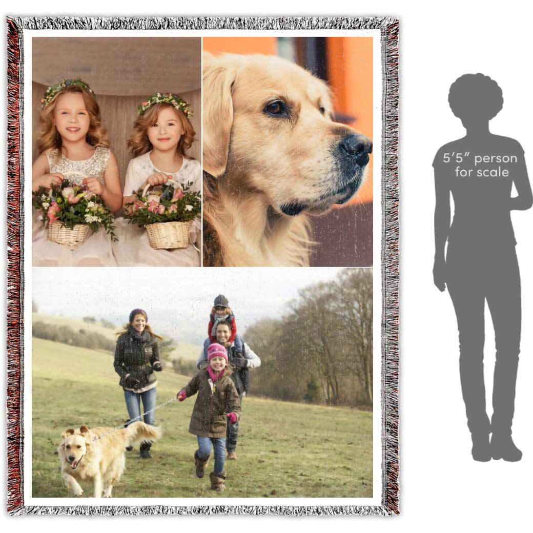**Personalized Photo Blanket - Custom Woven Cotton Throw with 1-3 Photos (60