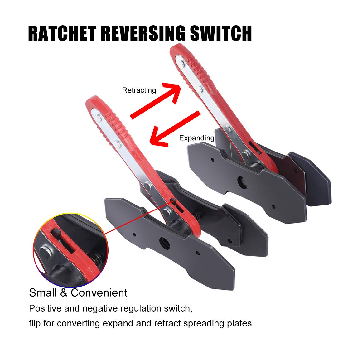 JIFETOR 360 Degree Swing Ratchet Brake Caliper Press Tool - Car Wheel Piston Spreader with 2 Extra Large Plates for Single/Twin/Quad/Sextuplet Piston Disc Brakes (Red) - Perfect for DIY Auto Repair & Professional Mechanic Use
