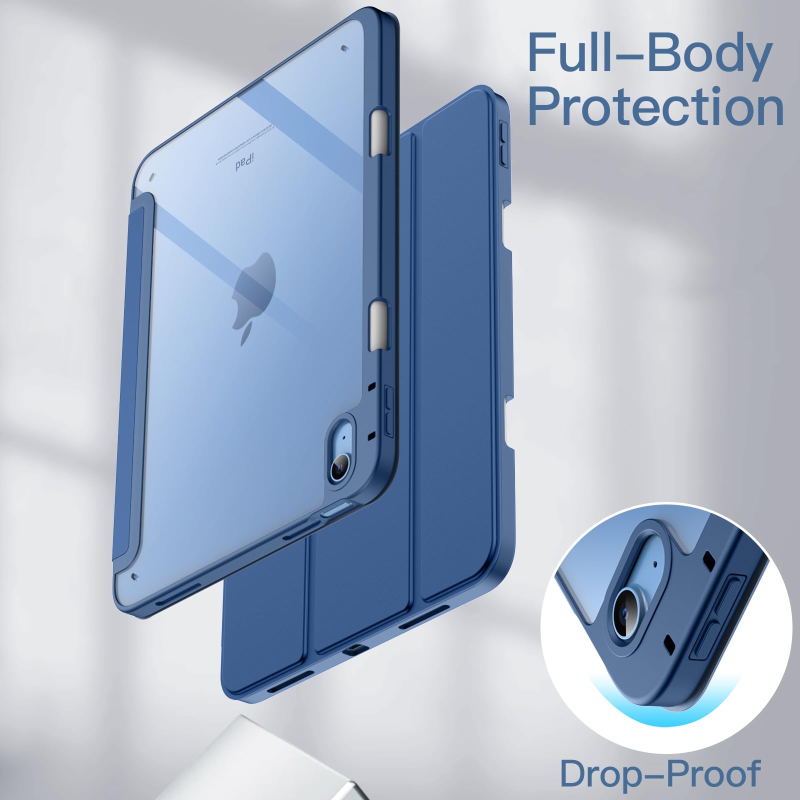 JETech Clear Shockproof Case for iPad 11th/10th Gen (2025/2022 Model A16) - Slim Stand Cover with Pencil Holder & Auto Wake/Sleep | Navy Blue | Perfect for Work, School & Travel Protection