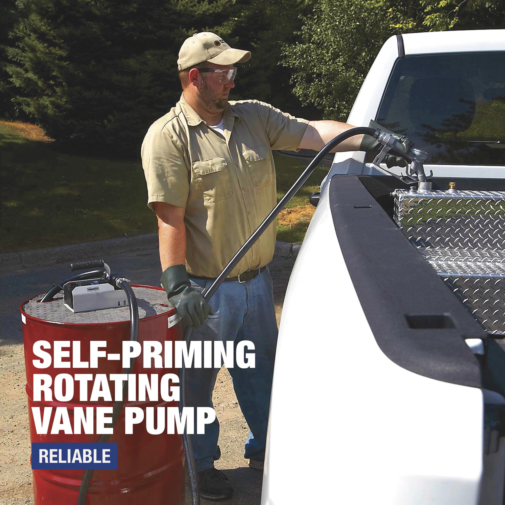 Roughneck 12V Fuel Transfer Pump - 11 GPM High Flow, Manual Nozzle with 5ft Hose for Gasoline, Diesel & Kerosene | Perfect for Farm Equipment, Boat Fueling & Emergency Fuel Transfer