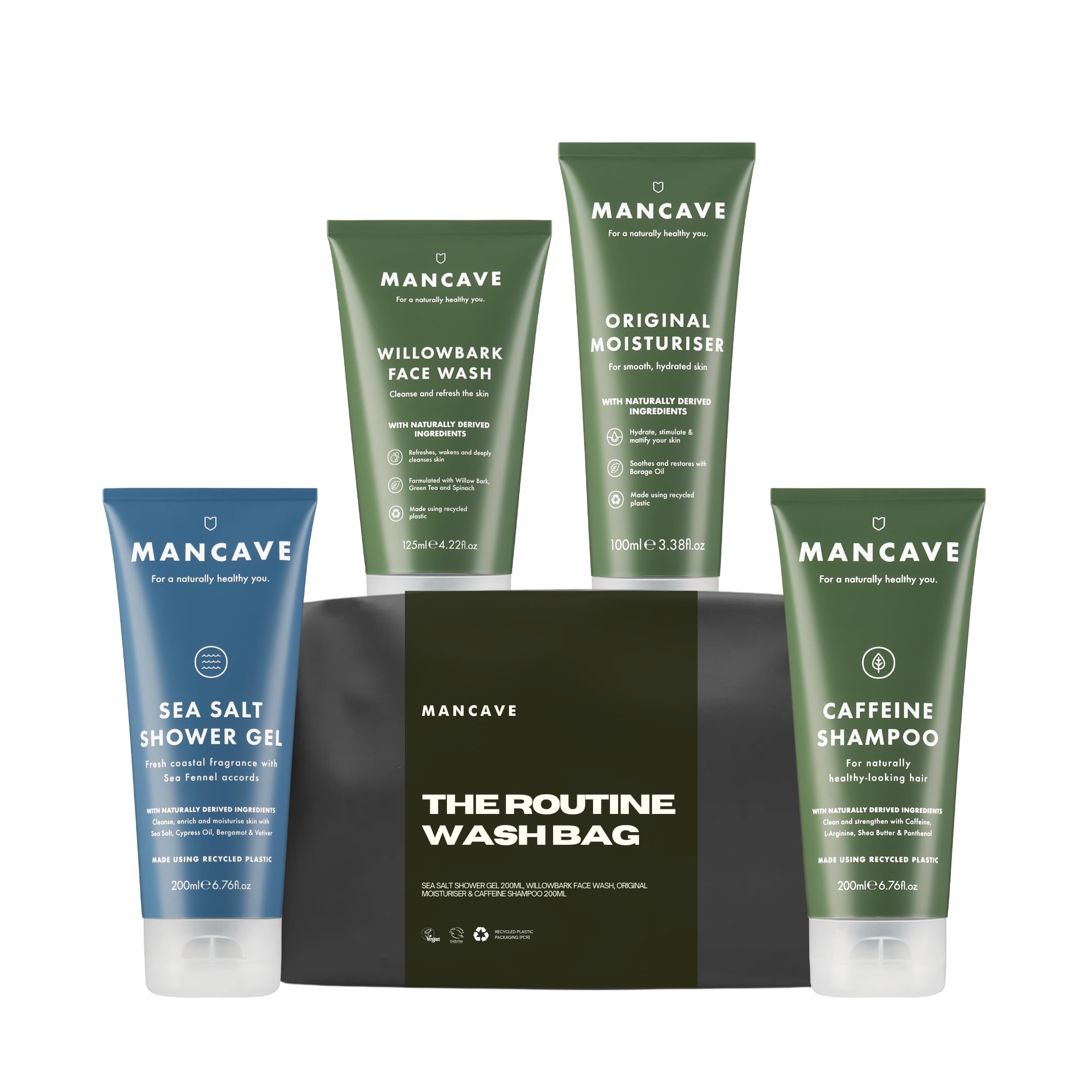 Premium Men's Toiletry Kit - Complete Travel Wash Bag Set with Shampoo, Shower Gel, Face Wash & Moisturizer | Durable Vegan & Eco-Friendly Grooming Essentials | Perfect for Business Trips, Gym, Camping & Vacation | Made in England