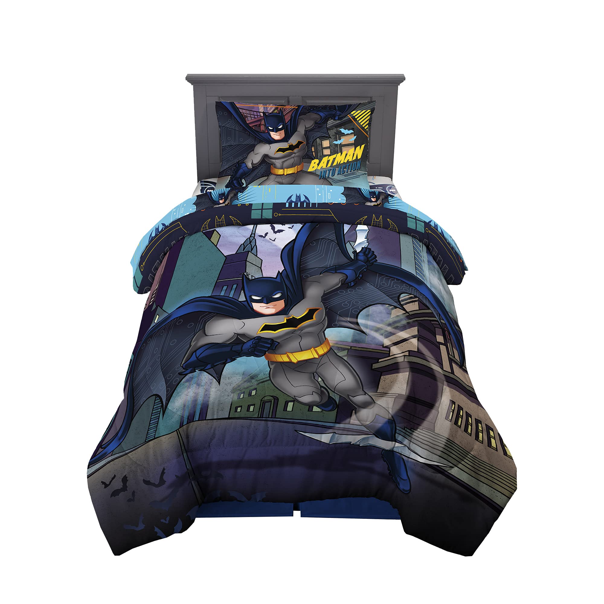 Super Soft Franco Kids Bedding Set - 4 Piece Twin Size Batman Comforter & Sheet Set for Boys' Room Decor | Perfect for Superhero Themed Bedrooms & Cozy Sleep