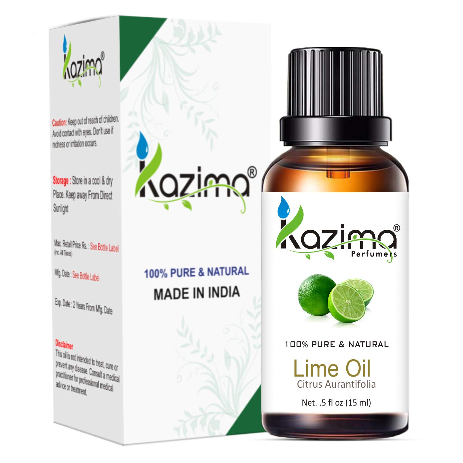 KAZIMA 100% Pure Natural Undiluted Lime Essential Oil for Skin Care & Hair - 15ml | Aromatherapy, DIY Beauty & Home Fragrance