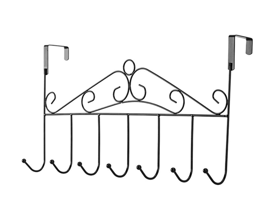 Eywlwaar Metal Over Door Hook Rack - 7 Hooks Decorative Hanger for Towels, Hats, Coats, Bags & Scarves - Space Saving Solution for Bathroom, Bedroom, Kitchen & Closet Organization
