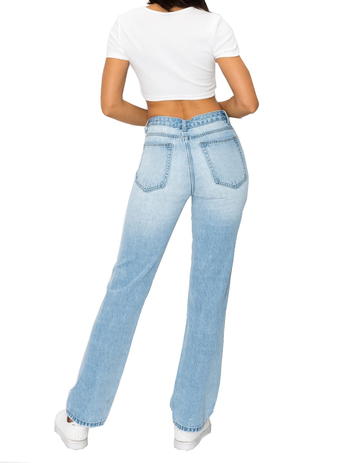 ZAMONG Women's Mid Waist Straight Leg Jeans - Comfortable Stretch Denim Pants for Casual Wear & Everyday Outfits