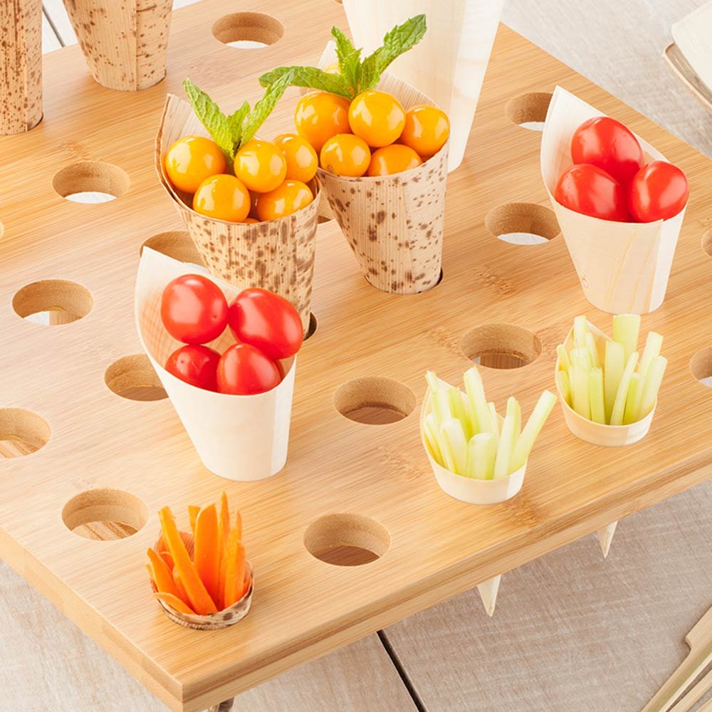 Sturdy 13.5 x 3.8 Inch Bamboo Cone Stand with 36 Slots - Durable Cone Holder for Ice Cream, Dessert, or Cotton Candy at Buffets, Banquets & Catering Events (Cones Sold Separately) - Perfect Party Supplies for Weddings & Birthday Celebrations