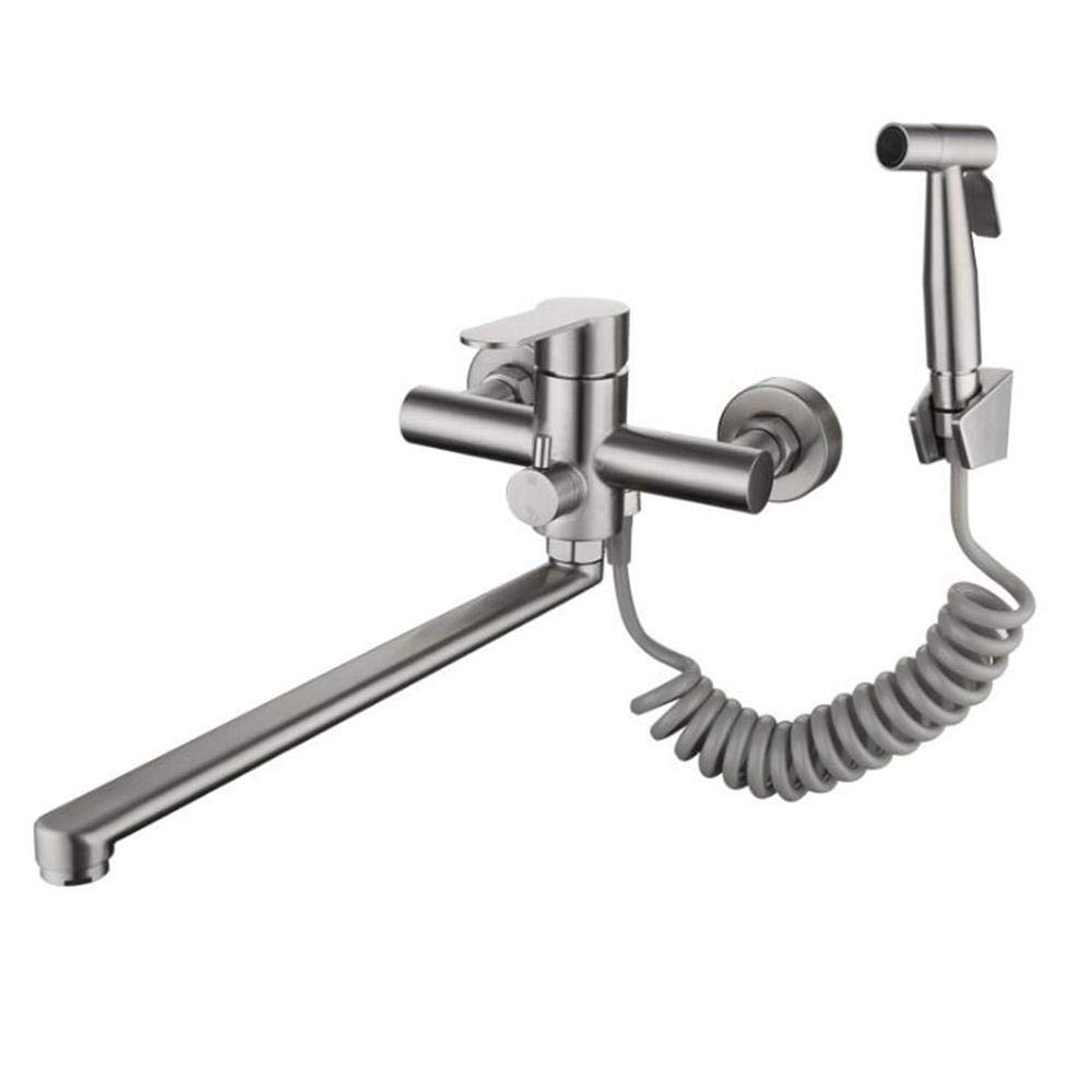 Stainless Steel Wall Mount Kitchen Sink Faucet with Pressurized Spray Gun - Hot & Cold Water Brushed Nickel - Perfect for Modern Kitchens & Commercial Use
