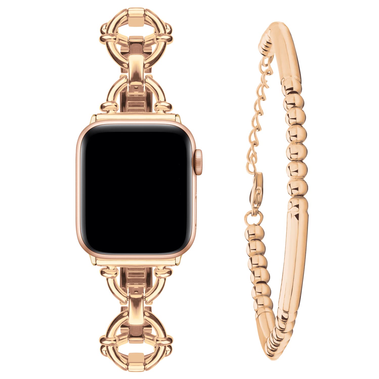 Wutwuk Compatible with Apple Watch Band 42mm 44mm 45mm 49mm - Stylish Beaded Strap for Apple Watch SE/Ultra/Series 8/7/6/5/4/3/2/1 - Women's Fashion Bracelet in Rose Gold - Perfect for Office, Party & Daily Wear