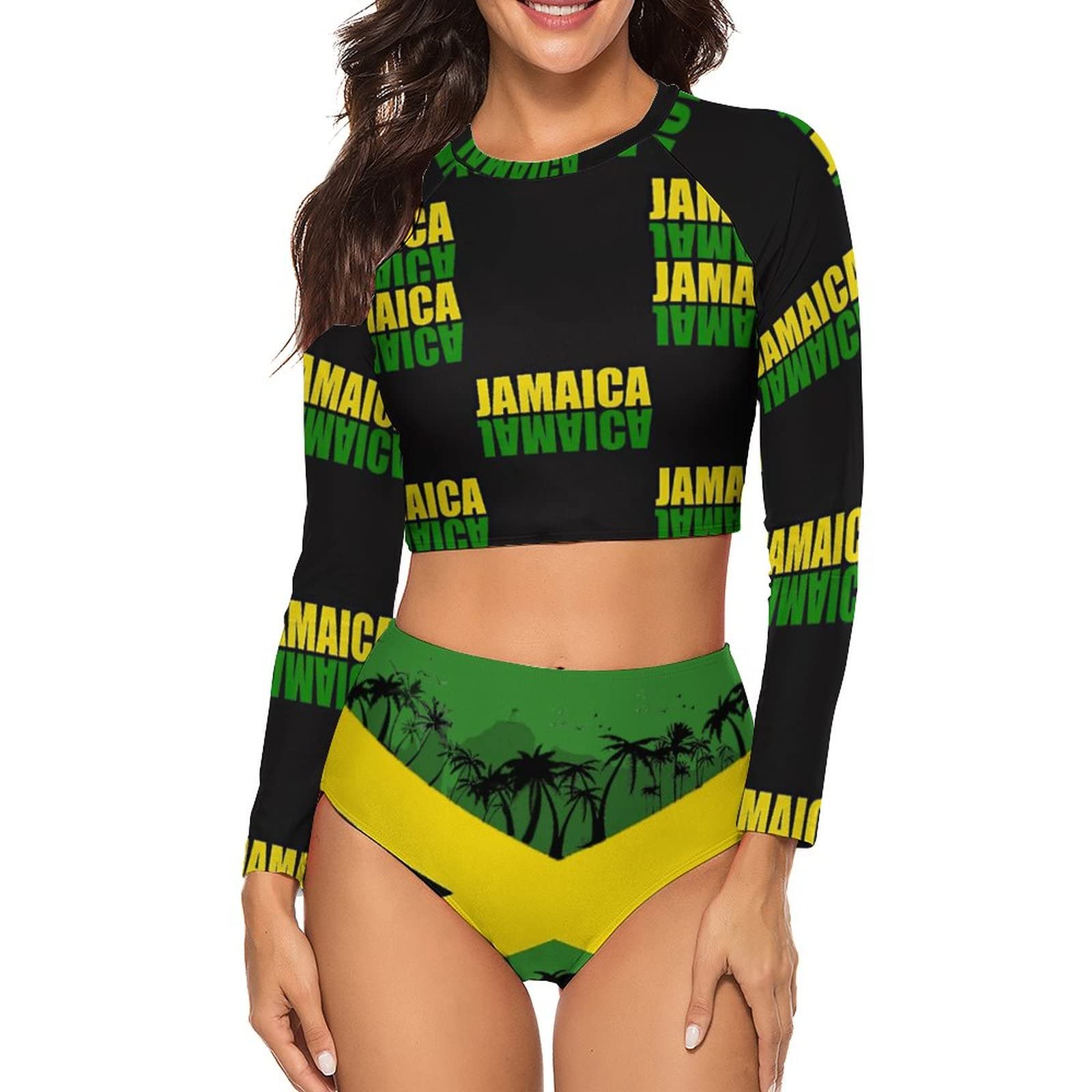 Original Jamaica Flag Print Women's Two-Piece Bikini Swimsuit - Sexy Triangle Top & High Waist Bottom for Beach, Pool Party & Summer Vacation