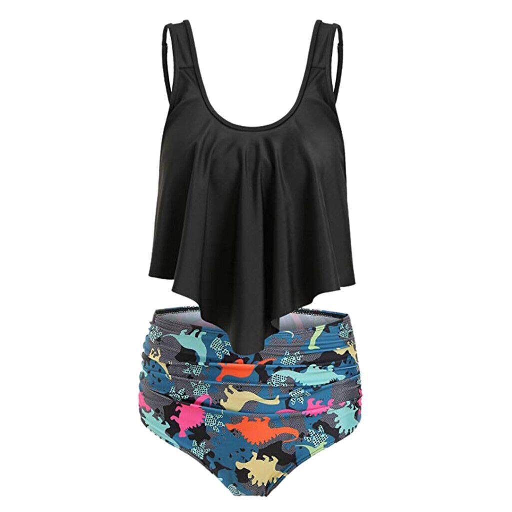 JMSUN Women's Twist Cutout Dinosaur Print Tankini Swimsuit - Sexy Two Piece Bathing Suit for Beach, Pool & Summer Vacation