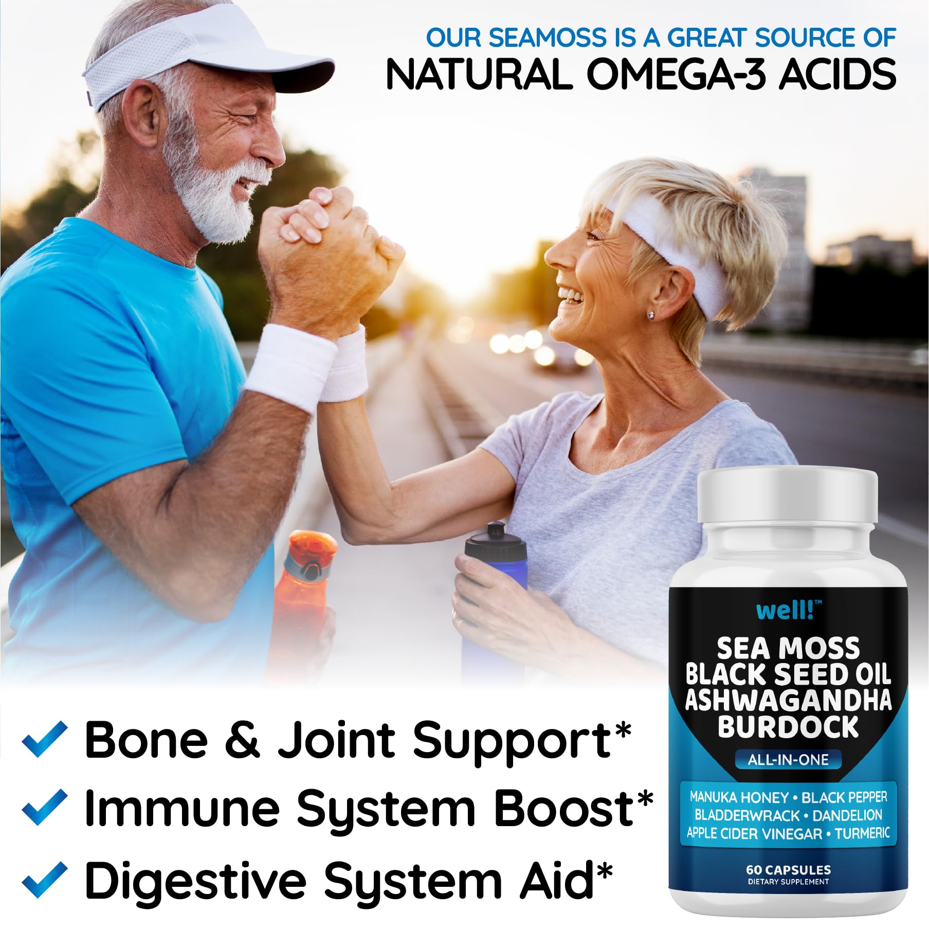 Sea Moss 3000mg, Black Seed Oil 2000mg, Ashwagandha 1000mg with Bladderwrack & Maca Root - Turmeric, Manuka Honey, Dandelion & Black Pepper Superfood Supplement for Immune Support, Energy Boost & Stress Relief - Perfect for Daily Wellness & Detox