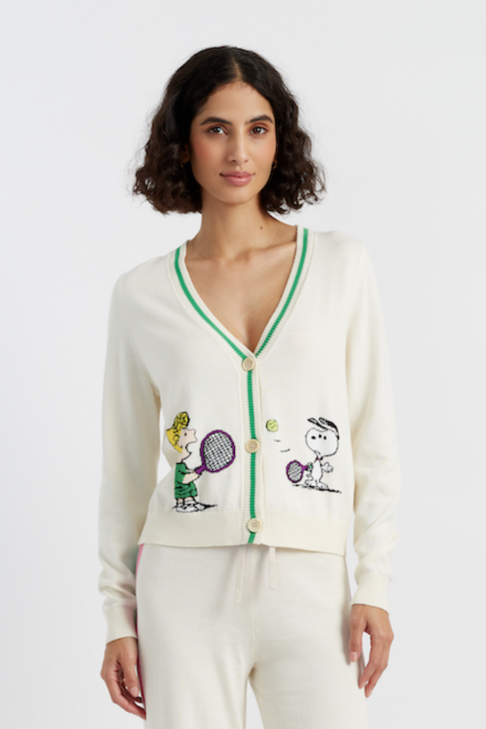 Soft Cream Cotton Peanuts Racquet Club Cardigan Sweater - Cozy Vintage Style Pullover for Men & Women - Perfect for Casual Wear, Office, and Fall Fashion