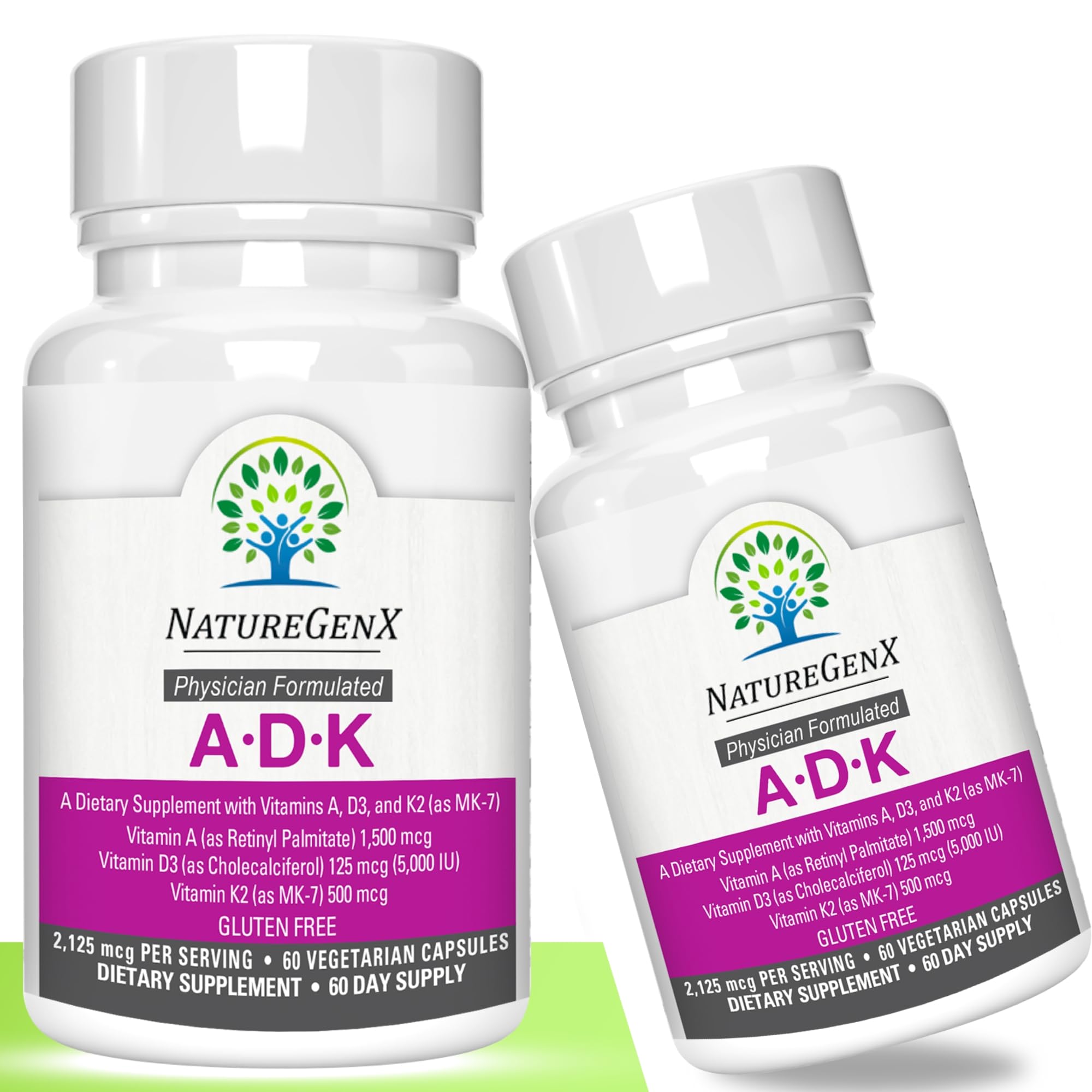 Premium ADK Vitamin Supplement for Bone Health - High Potency Vitamins A, D3 & K2 Complex | Gluten-Free, Non-GMO | 60 Capsules (2 Pack) | Supports Strong Bones, Joints & Immune System | Ideal for Adults, Seniors & Active Lifestyles