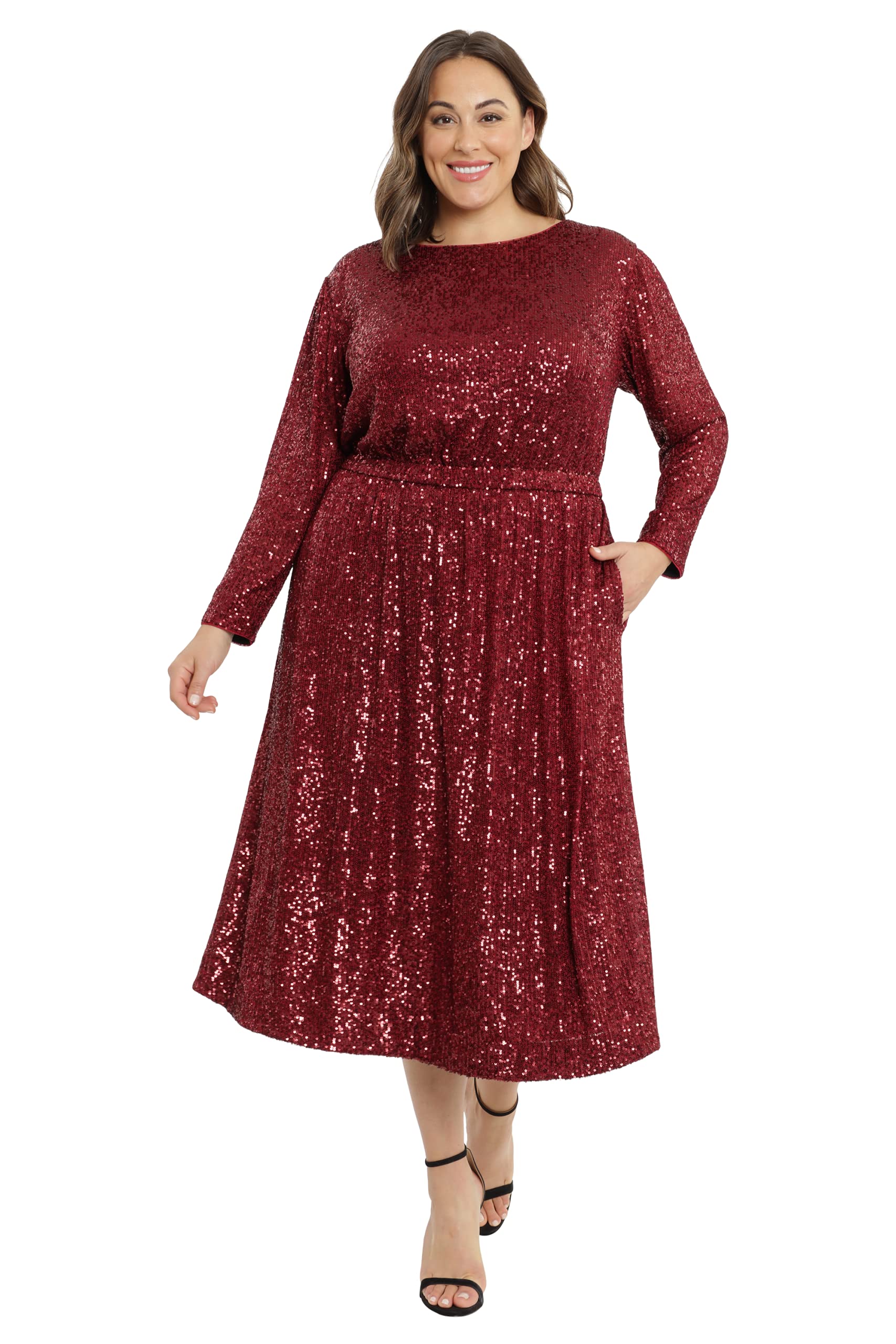 Maggy London Women's Midi Dress - Boat Neck Long Sleeve for Work & Events