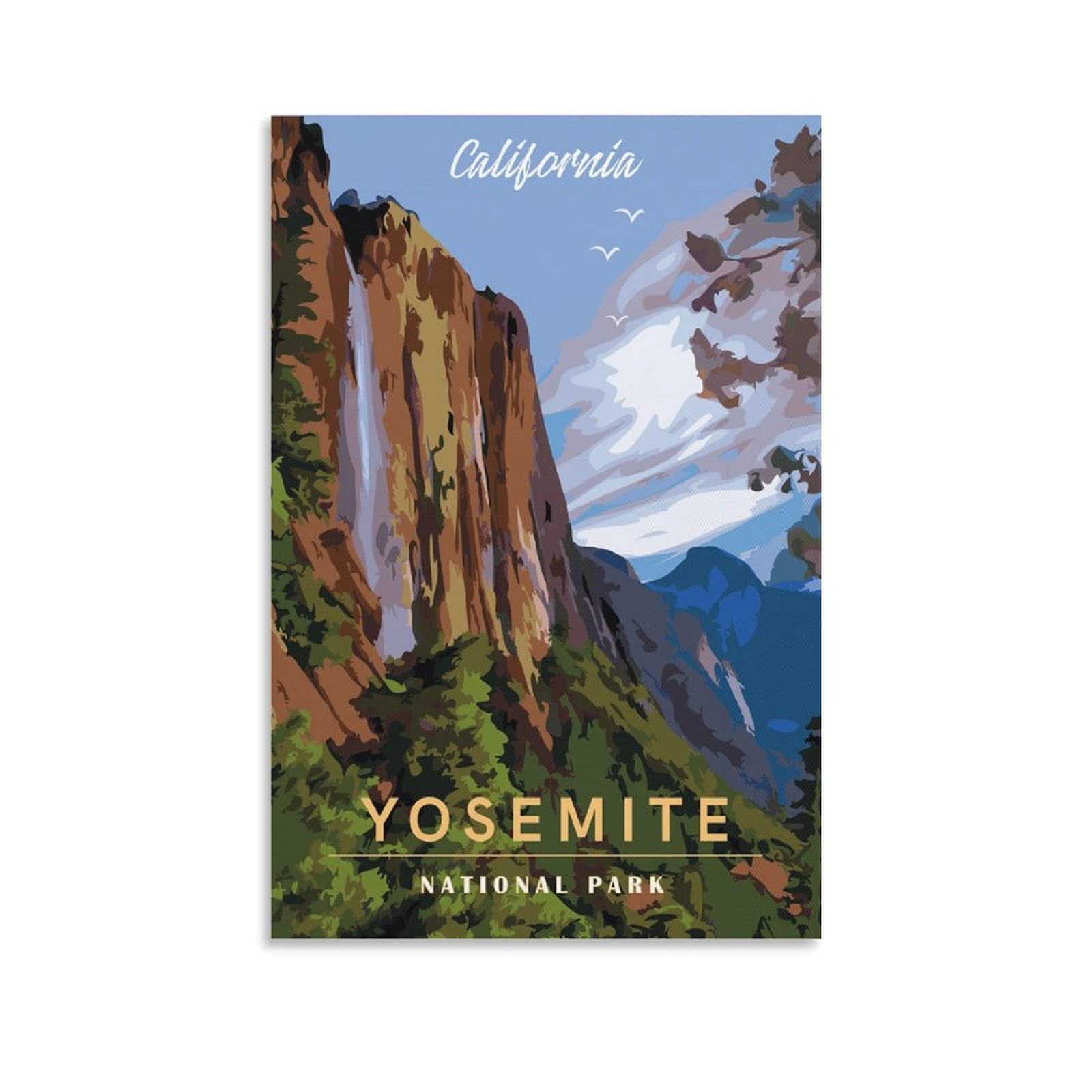 California Yosemite Vintage National Park Posters - Mountain Range Canvas Wall Art for Living Room, Bedroom & Office Decor - Nature Landscape Painting Picture - Perfect Gift for Hikers & Nature Lovers (Home Decor, Wall Hanging, Housewarming Gift)