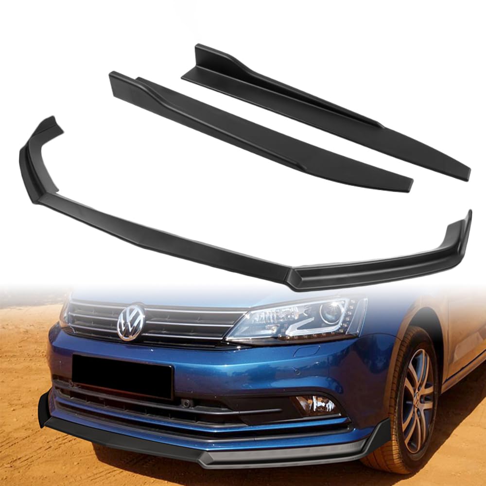 Q1-TECH 5PCS Front Bumper Lip & Side Skirt Rocker Winglet Canard Diffuser Wing Kit for 2015-2018 Volkswagen Jetta MK6.5 - ABS Matte Black Front Lip Spoiler & Body Splitter - Perfect for Car Styling & Performance Enhancement