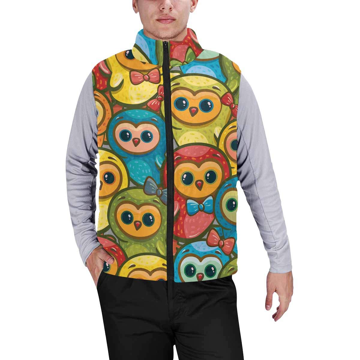 **InterestPrint Men's Outdoor Casual Stand Collar Padded Vest Jacket - Pink Flamingo Print, Lightweight Warm Winter Coat for Hiking, Camping & Streetwear**