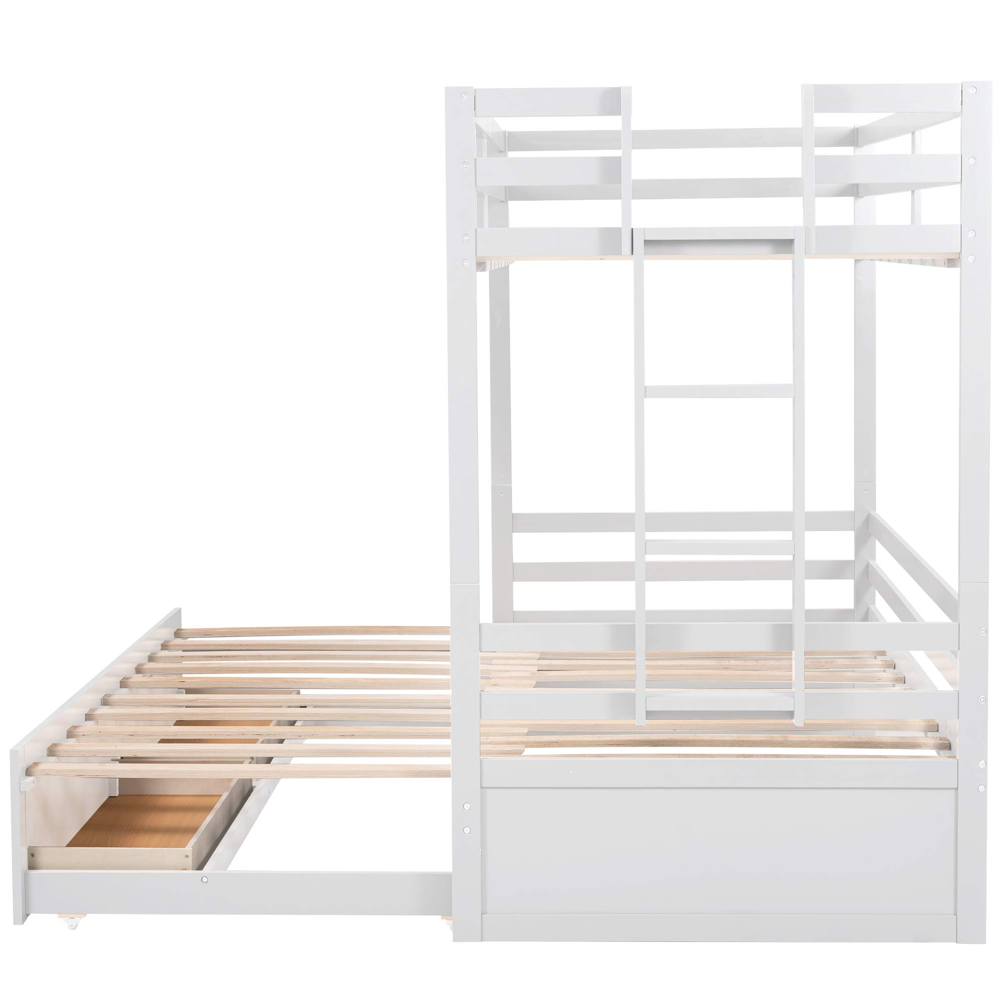Solid Wood Twin Over Twin/Full/King Bunk Bed with 2 Storage Drawers & Ladder - Convertible to Daybed or Loft Bed - Kids Bedroom Furniture for Small Spaces & Sleepovers (White)