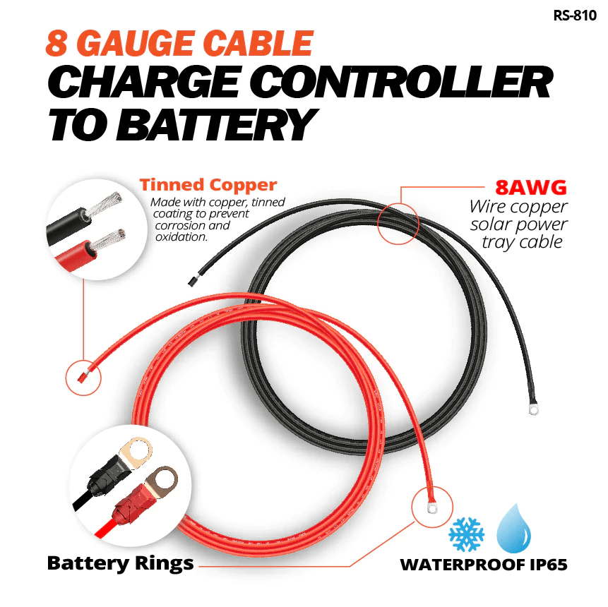 8 Gauge 10 Feet Battery Cable for Solar Charge Controller to Battery Connection - Perfect for RV, Marine, and Off-Grid Solar Power Systems
