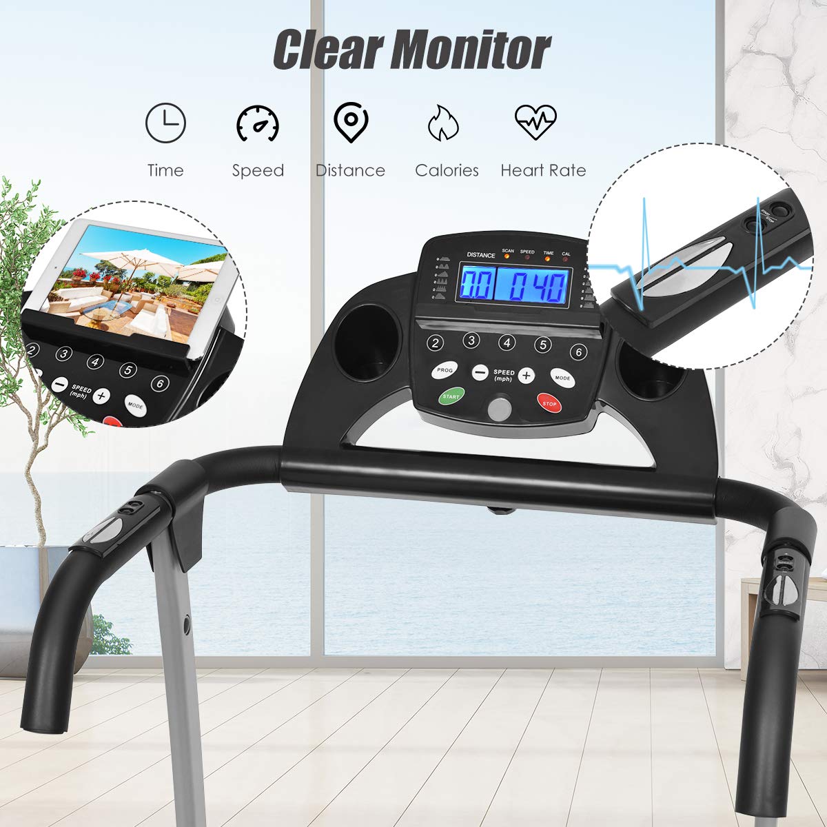 Goplus Folding Treadmill - Electric Running Machine with LED Display & Phone Holder, Portable Compact Superfit Treadmill for Home, Office & Small Spaces - Perfect for Home Gym, Apartment Workouts & Indoor Cardio Training