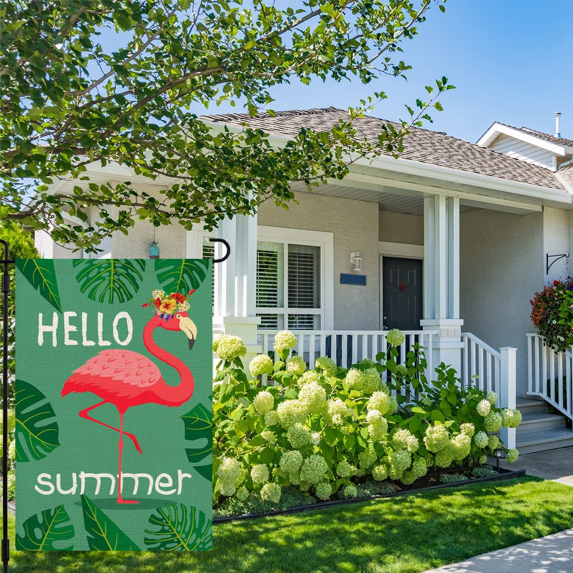 Premium Double-Sided Flamingo Garden Flag 12.5x18 Inch - Tropical Red & Green Palm Leaves Design with Summer Birds - Vertical Outdoor Yard Decor for Farmhouse, Lawn, Patio - Perfect for Summer Parties, Poolside Decor & Tropical Backyard Themes