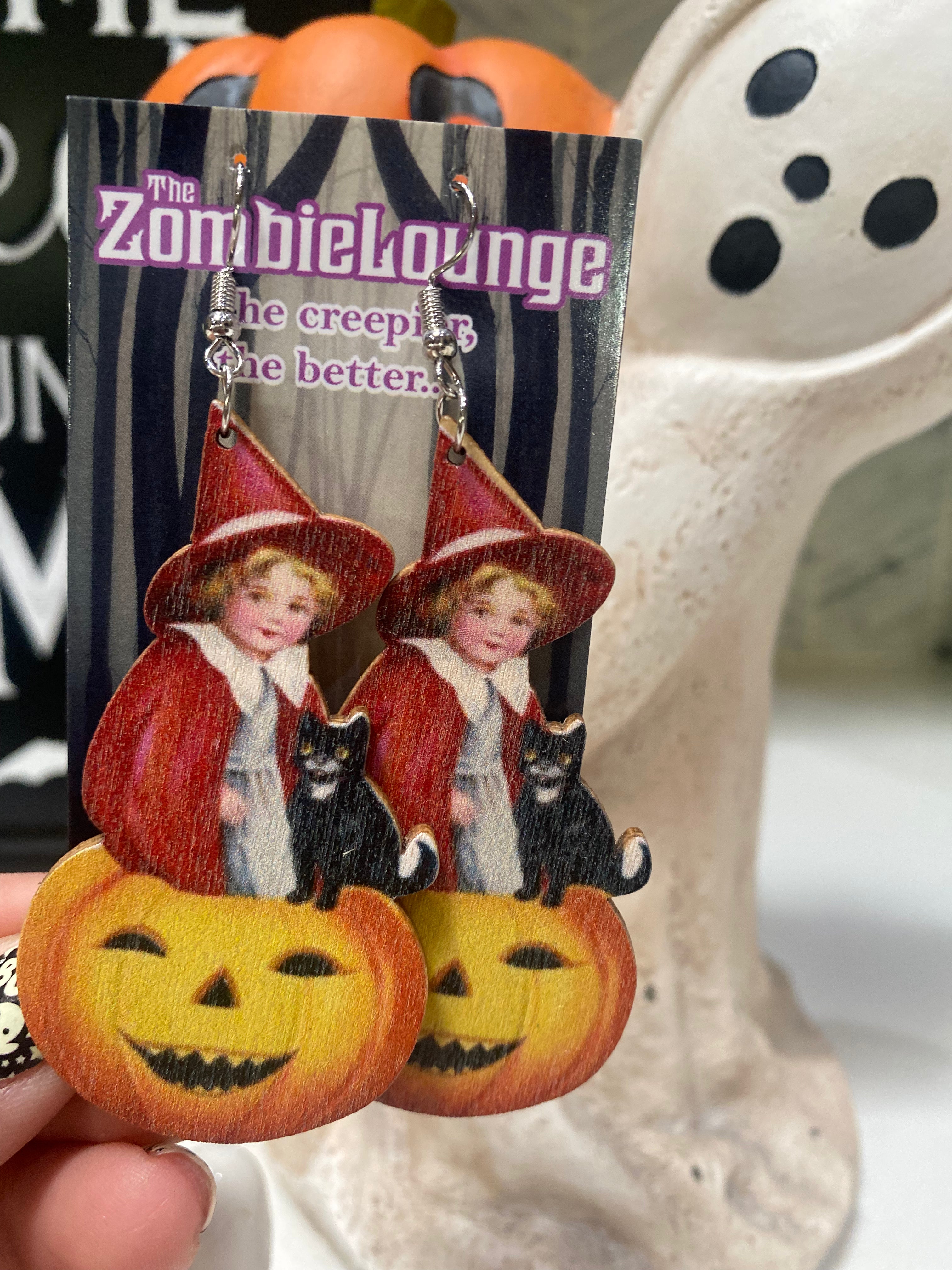 Vintage Halloween Witch Girl Earrings - Spooky Gothic Jewelry for Women, Perfect for Costume Parties & Trick or Treating