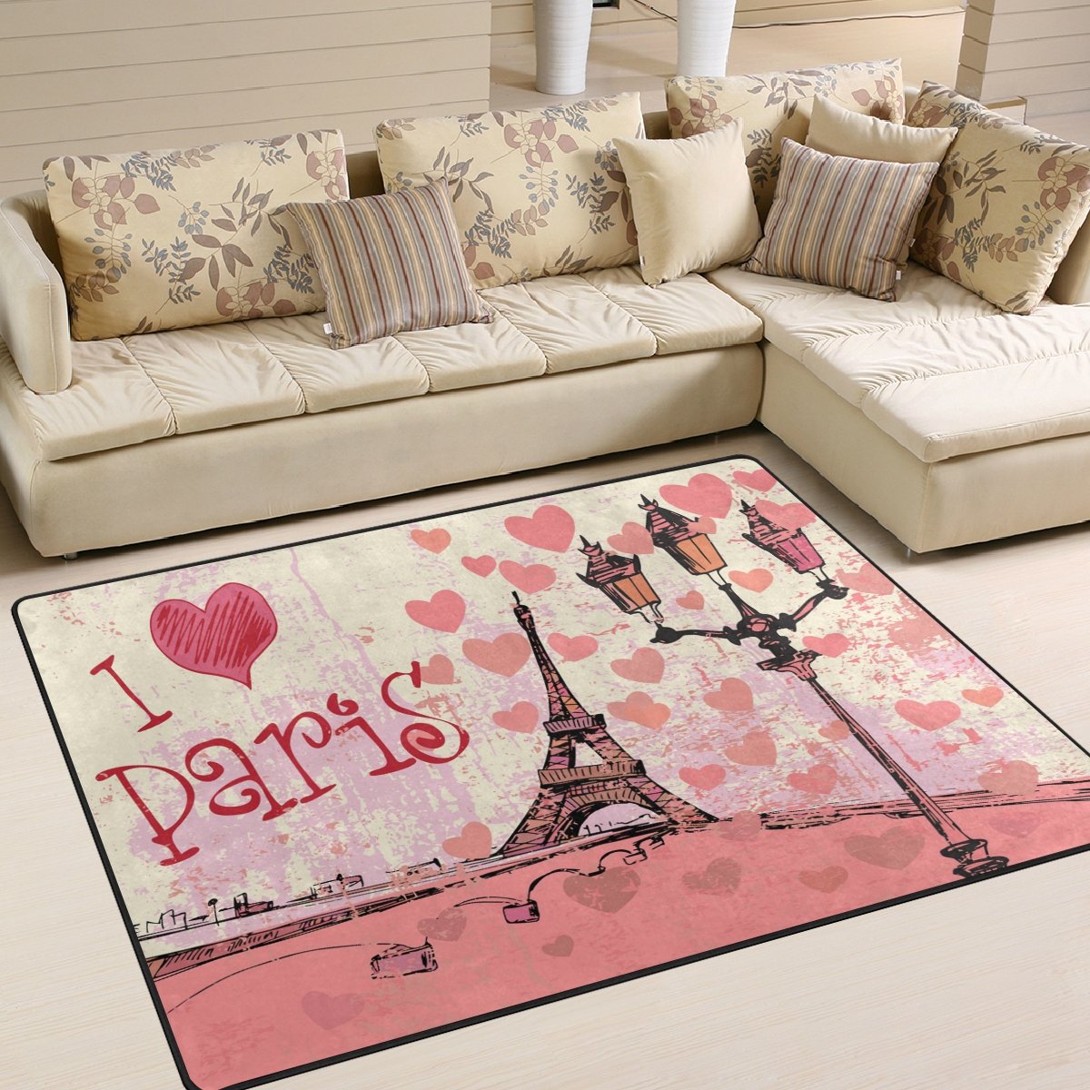 ALAZA I Love Paris Eiffel Tower Area Rug - Soft Non-Slip 5'3