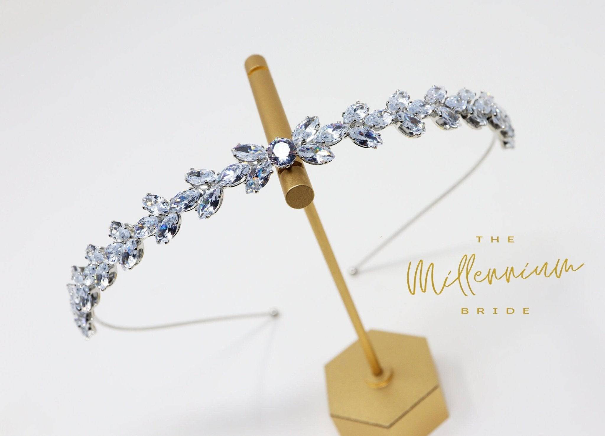 Swarovski Crystal Hair Vine Headband - Elegant Three Leaves Bridal Hair Accessory for Weddings, Prom & Special Events