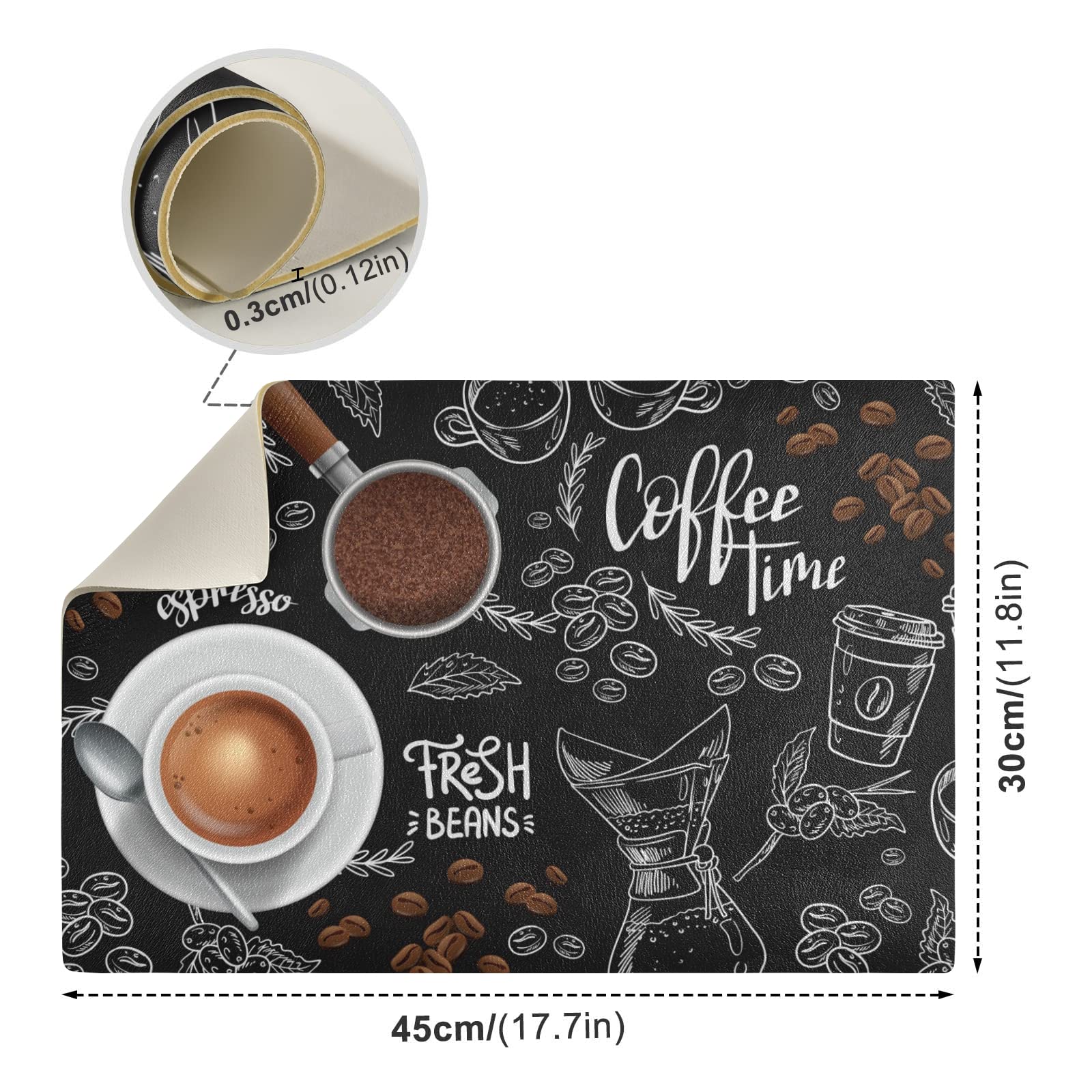Premium Non-Slip Coffee Bar Mat - Absorbent Fast-Dry Kitchen Counter Mat (18x12 Inch) for Espresso Machines & Coffee Stations - Ideal for Home Baristas & Coffee Shops