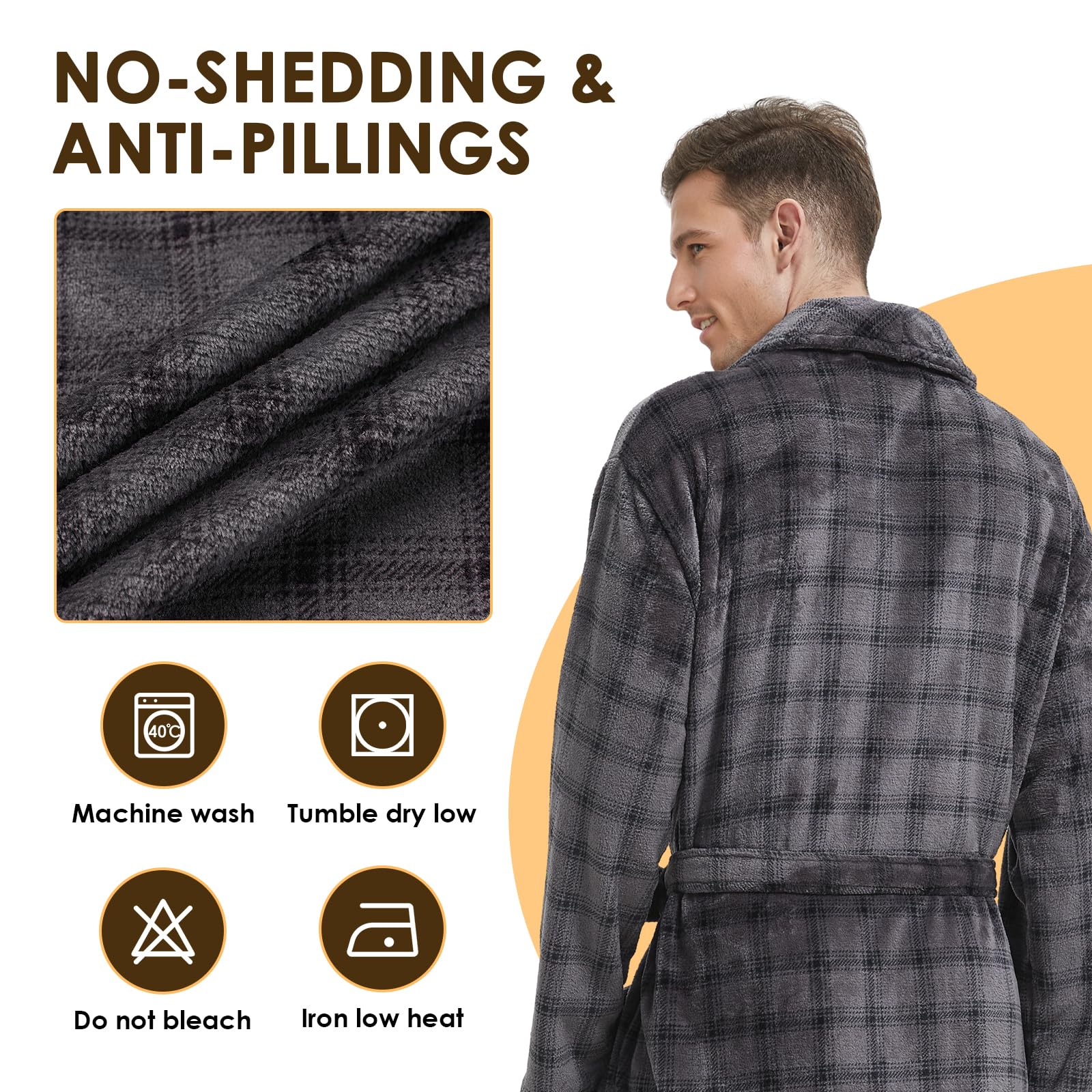 Men's Fleece Plush Bathrobe - Full Length Big & Tall Shawl Collar Plaid Robe for Men - Cozy Loungewear for Spa, Home Relaxation & Winter Warmth