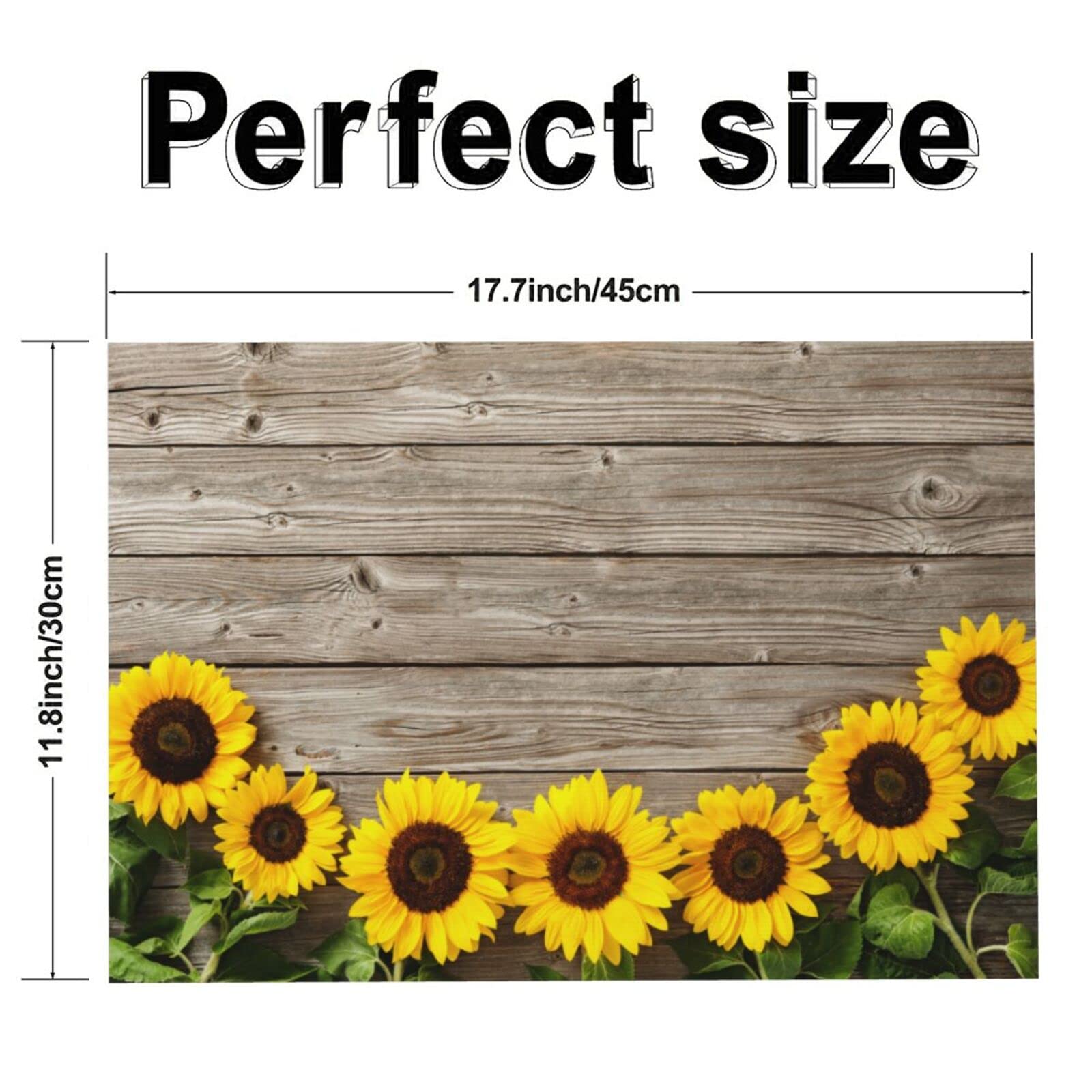 Sunflower Woven Fabric Placemats Set of 4 - Rectangle Dining Table Mats for Kitchen, Home Decor & Party Settings - Washable & Durable Table Setting Accessories