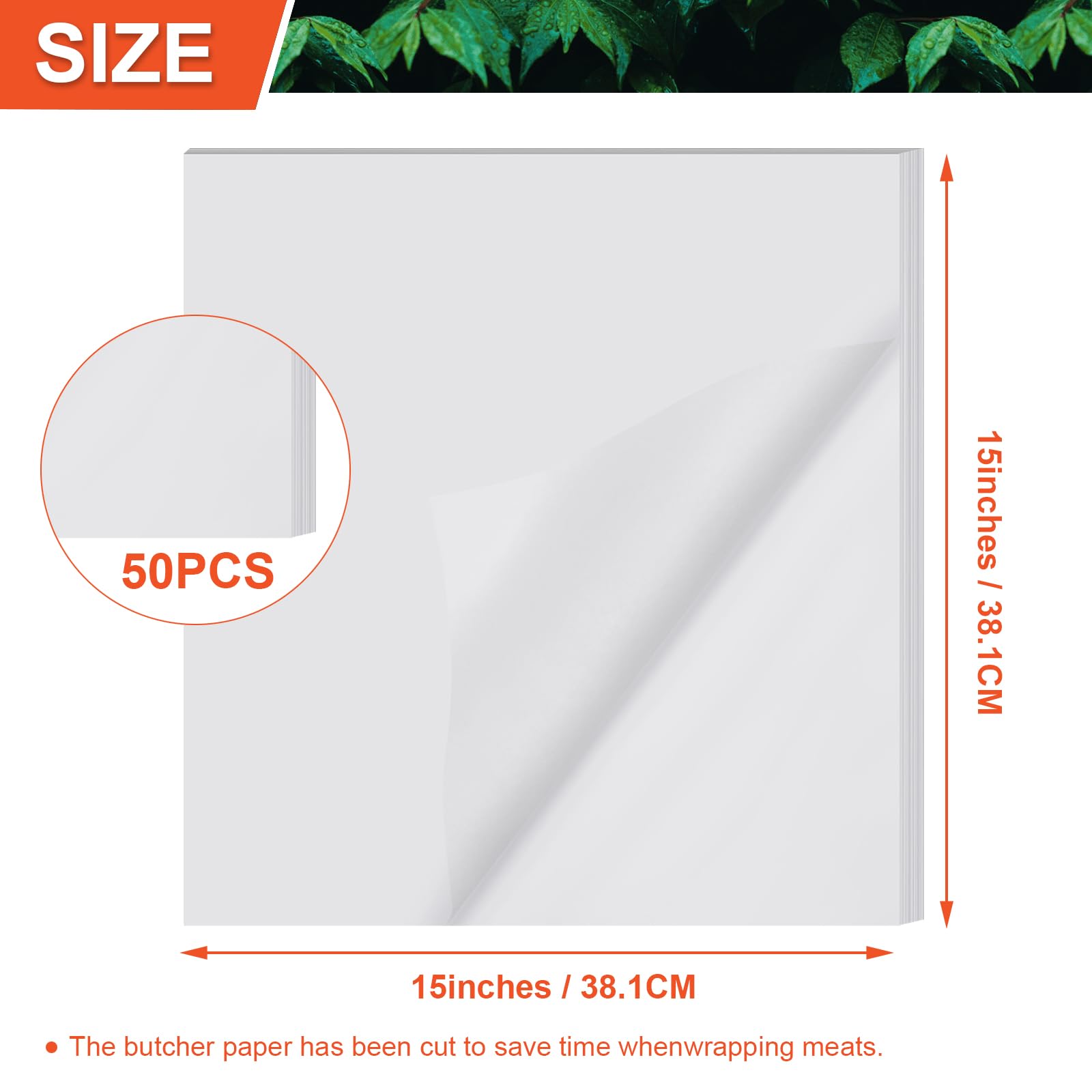 50 Pack 15x15 Inch White Butcher Paper Sheets for Sublimation - Wax-Free Precut Disposable Meat Wrapping Paper - Perfect for Heat Press, BBQ, Meat Smoking & Food Packaging