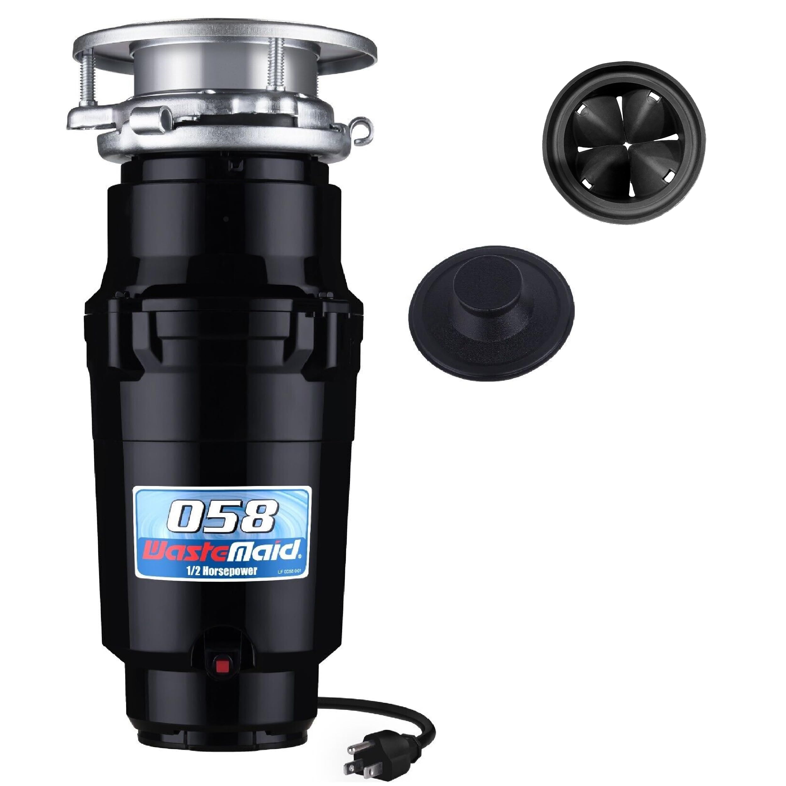 Waste Maid 10-US-WM-058-3B 1/2 HP Stainless Steel Garbage Disposal with Anti-Jam Technology - Black Food Waste Grinder for Kitchen Sink (Perfect for Small Households & Eco-Friendly Waste Management)