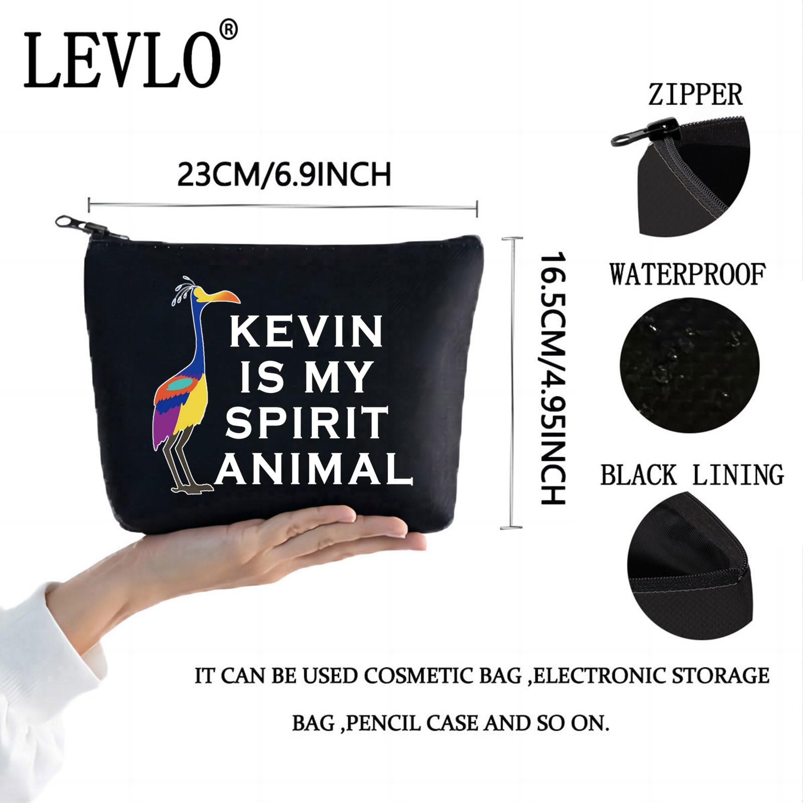LEVLO Up Movie Themed Cosmetic Bag - Kevin Fans Gift, 'Kevin Is My Spirit Animal' Makeup Zipper Pouch for Women & Girls (Kevin B Bag) - Perfect for Travel, School & Daily Essentials Storage