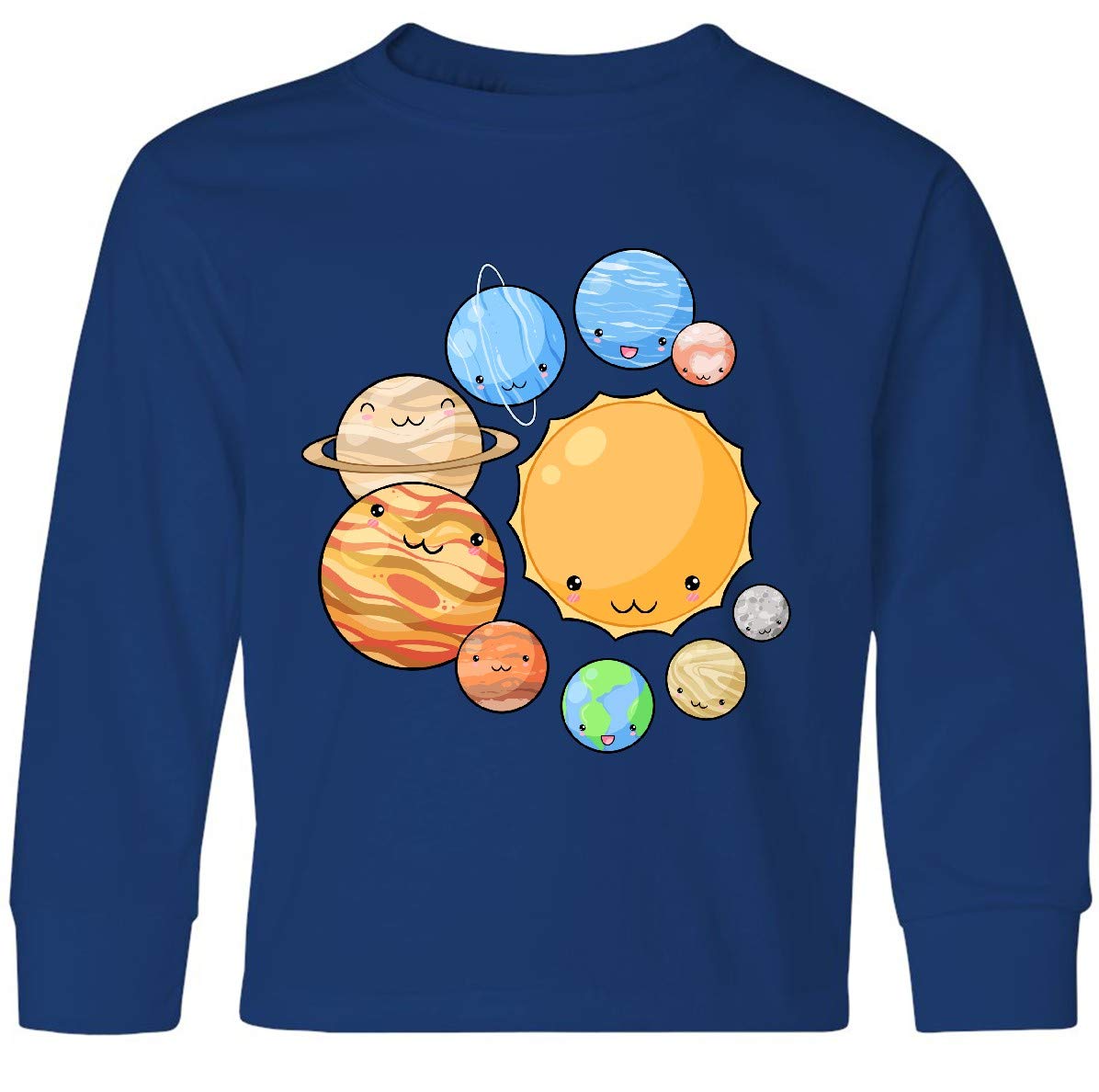 Inktastic Cute Sun and Planets Youth Long Sleeve T-Shirt | Space Themed Kids Graphic Tee | Comfortable Cotton Shirt for Boys & Girls | Perfect for School, Playdates & Astronomy Lovers