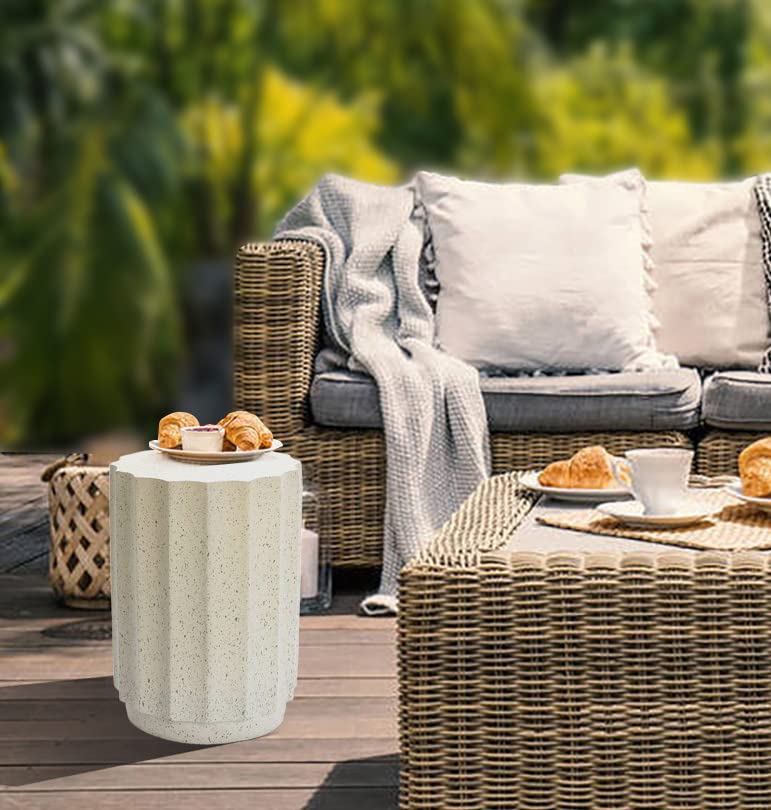 LuxenHome 18 Inch Outdoor Side Table - Cement End Table for Patio, Garden, Balcony | Decorative Stool, Tree Stump Stool, Plant Stand, Drum Table | Perfect for Outdoor Lounging, BBQ Parties & Garden Decor