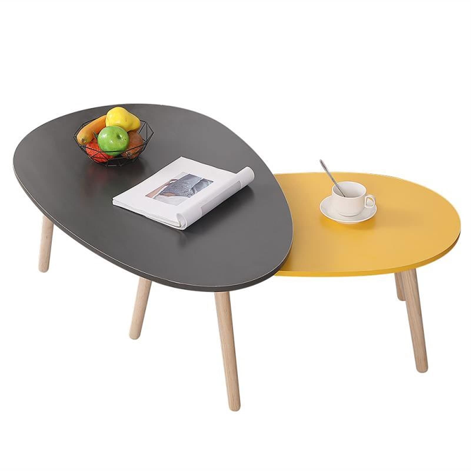 BZGWECD Oval Coffee Table Set of 2 - Round Wooden Side Tables with 3-Wood Legs for Living Room, Bedroom & Office - Waterproof, Durable & Scratch Resistant - Perfect for Sofa, Balcony & Home Decor (Color: A)