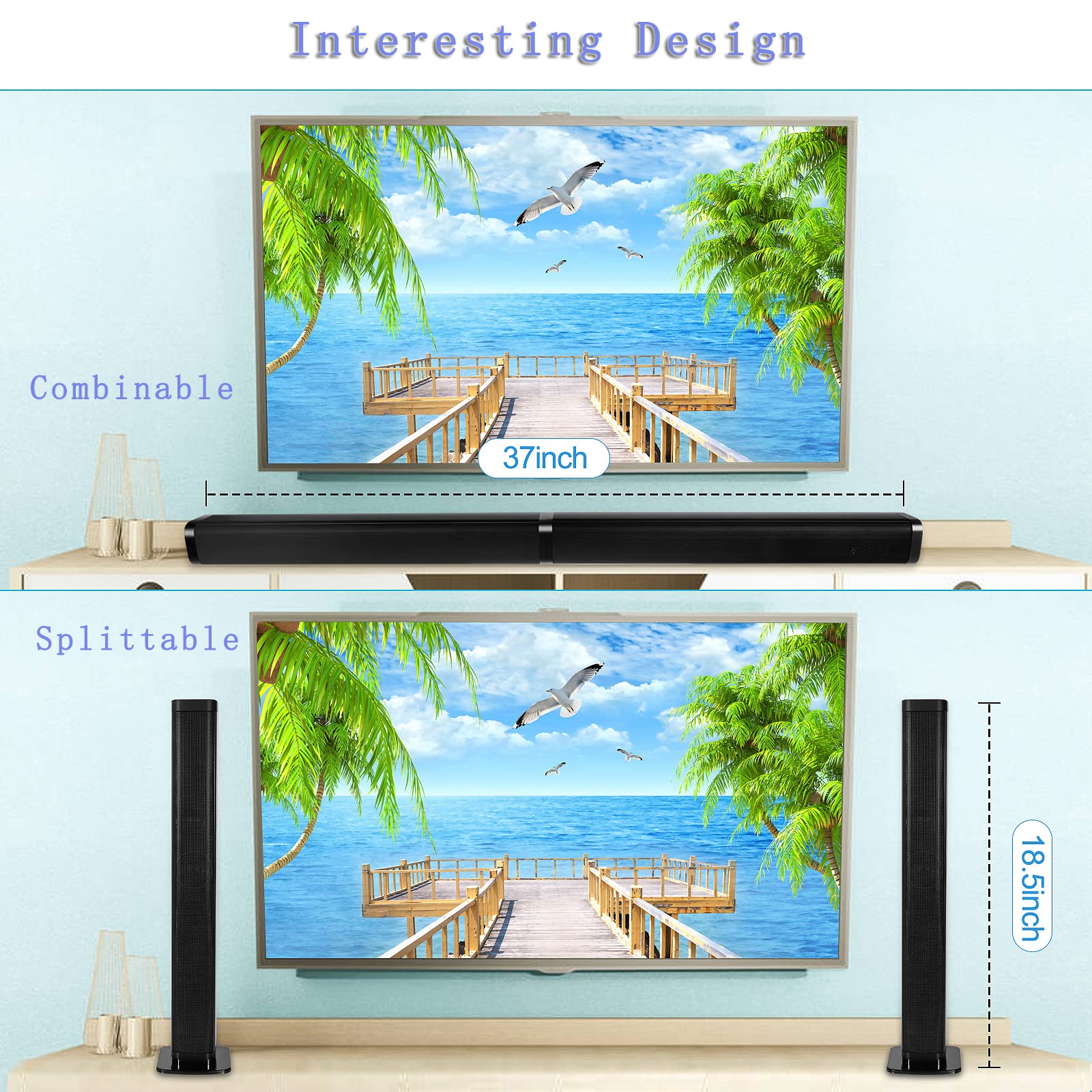 Premium Bluetooth Soundbar for TV with Surround Sound - 4 Driver Home Theater Speaker System, Wireless TV/PC/Phone/Tablet Connectivity, Remote Control & Wall Mountable - Perfect for Movie Nights & Gaming Setup