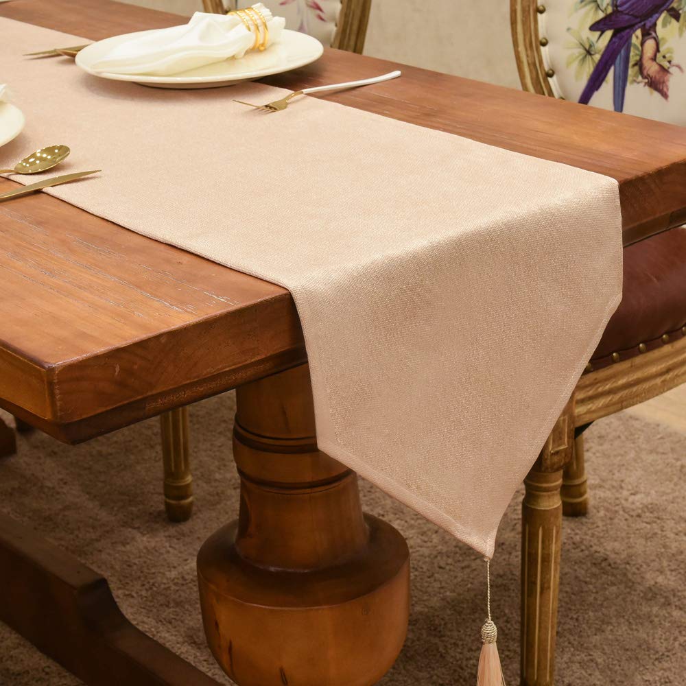 Elegant Handcrafted Faux Linen Table Runner for Farmhouse & Balcony Decor - Shiny Dresser Scarf for Dining Table, Coffee Table & Home Decoration