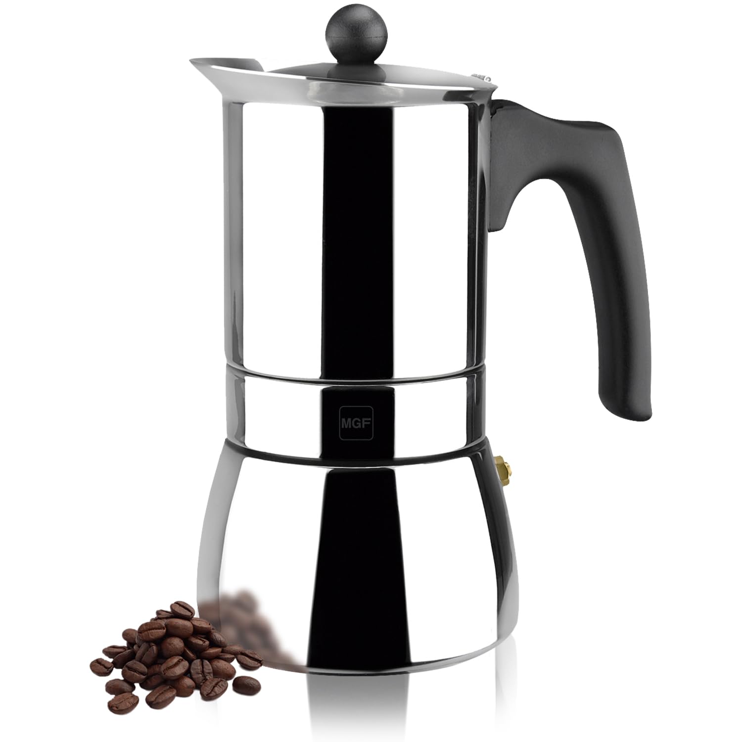 MAGEFESA Genova Stovetop Espresso Maker - 4 Cup (6.5 oz) Italian Moka Pot - 18/10 Stainless Steel Induction Compatible Coffee Maker - Perfect for Home, Office & Camping Use