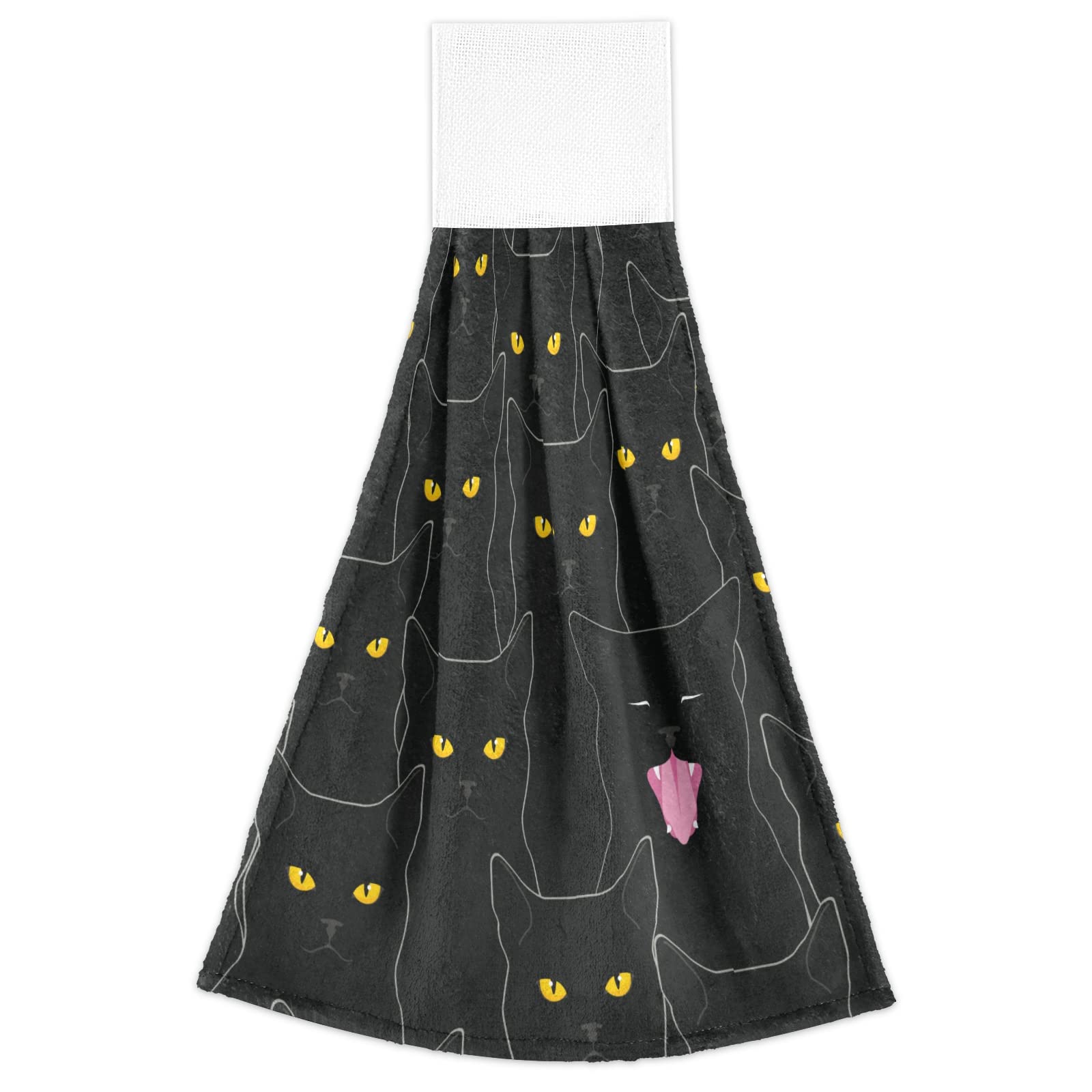 Black Cat Halloween Hanging Kitchen Towels - Set of 2 Absorbent Hand & Dish Towels for Bathroom, Farmhouse Decor, Housewarming Gift - Perfect for Halloween Parties, Kitchen Decor & Cozy Home Accents