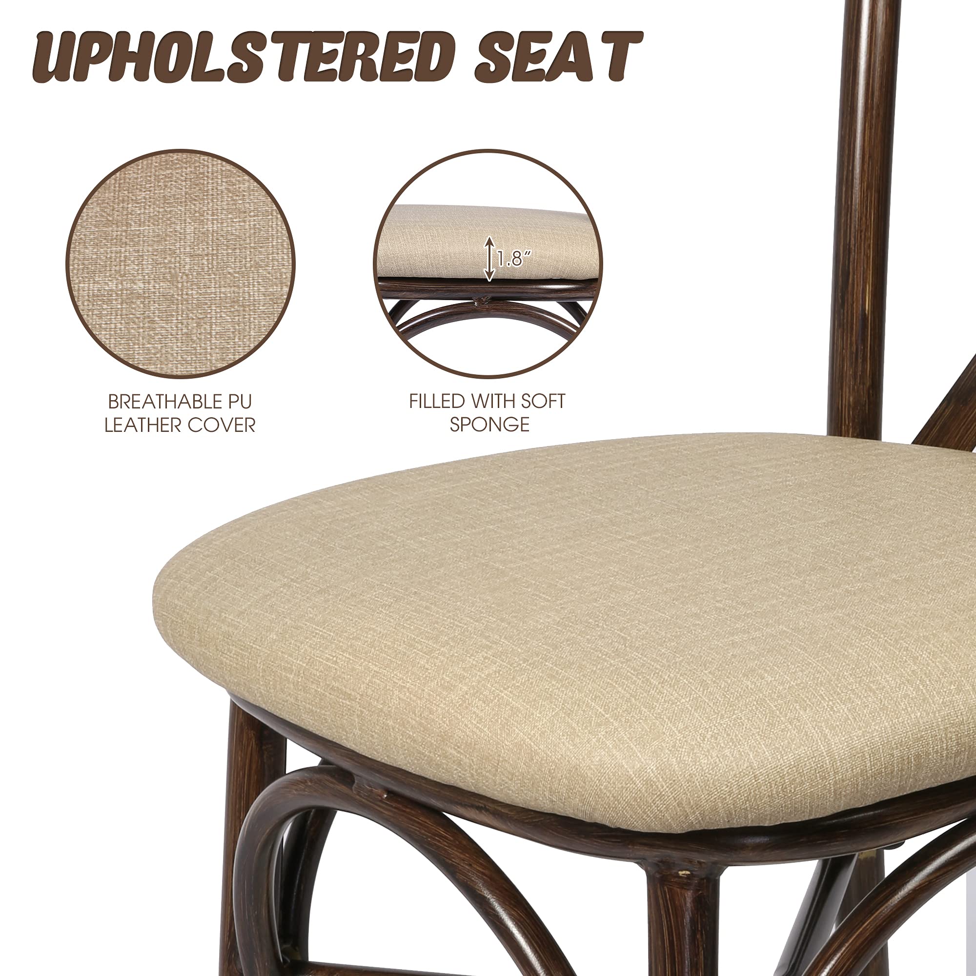 Modern Dining Chair Set of 2 - PU Leather Upholstered Kitchen Chairs with X-Shape Back & Aluminum Frame - Comfortable for Indoor & Outdoor Use in Dining Room, Patio or Cafe (Sand Beige)